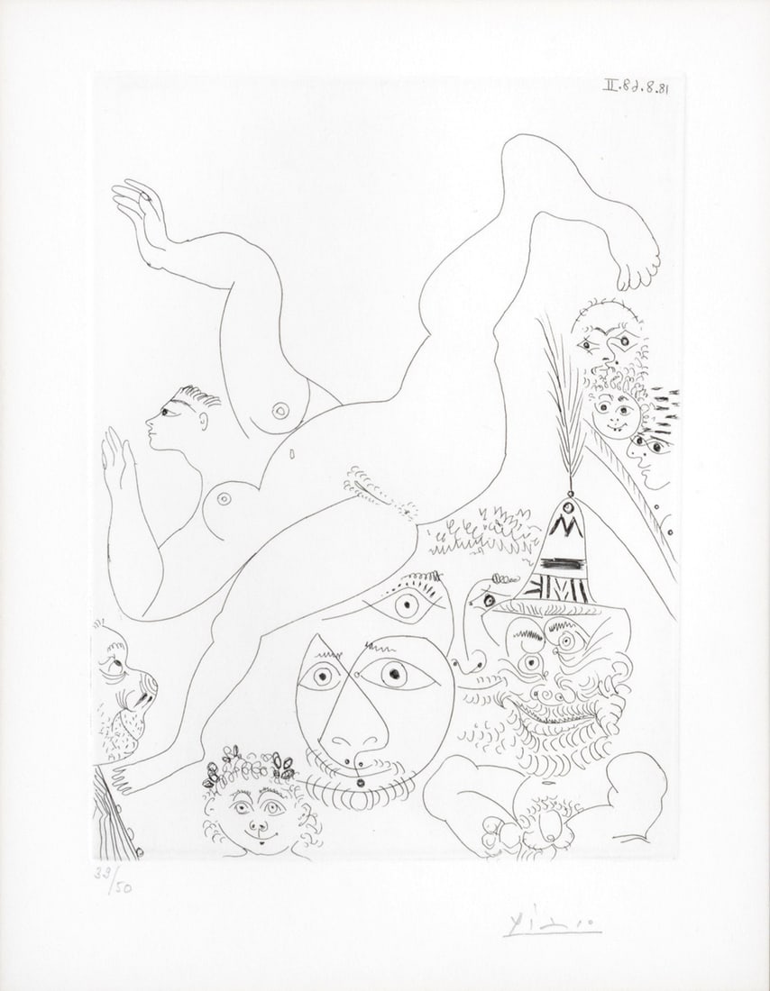 Pablo Picasso (Spanish, 1881-1973) Etching on Rives Paper 1968, 'Television: Gymnastique Au Sol, (1 of 9)