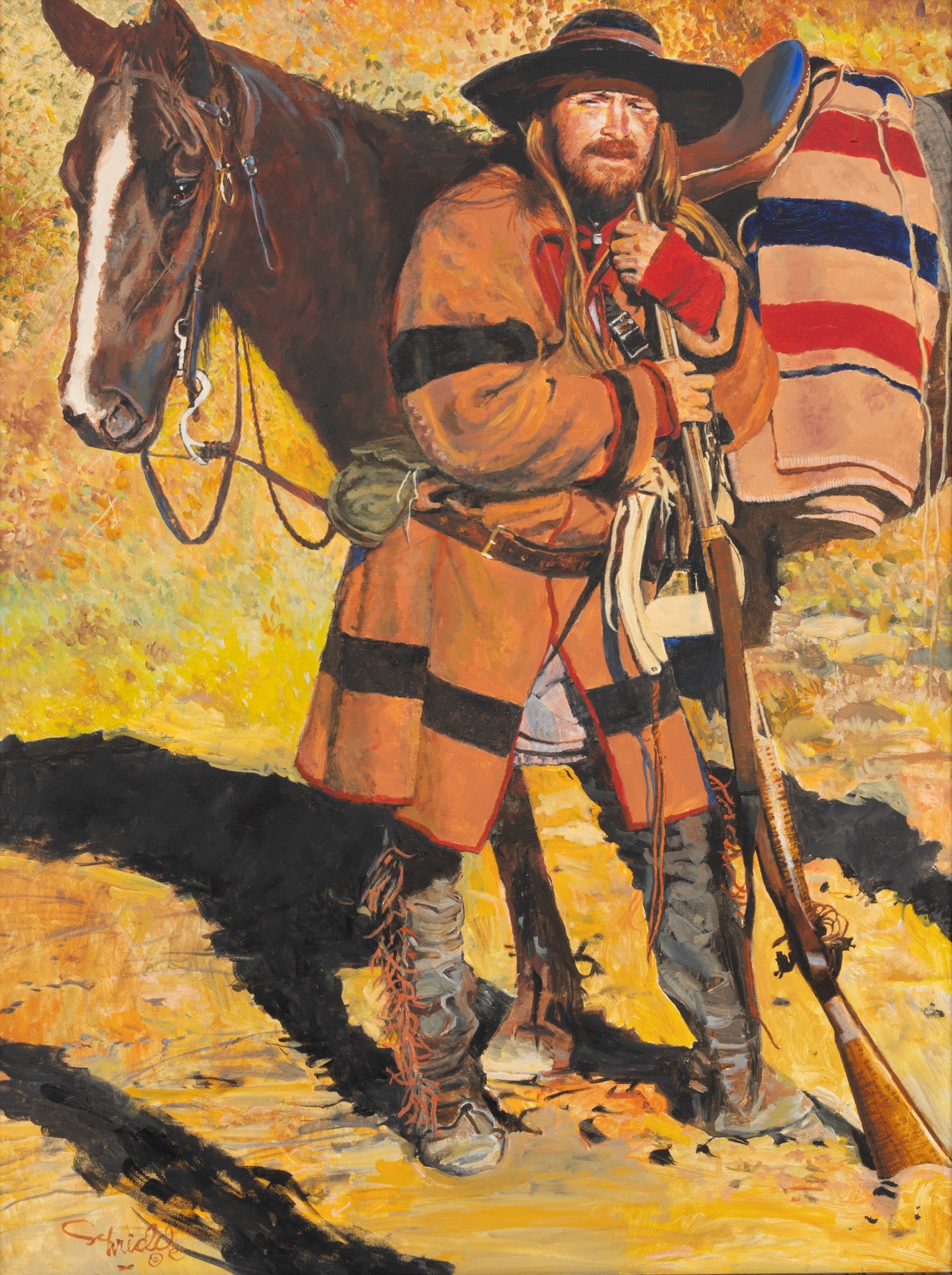 Charles Schridde (American, 1926-2011) Oil on Canvas, Frontiersman, H 40" W 30" (1 of 6)