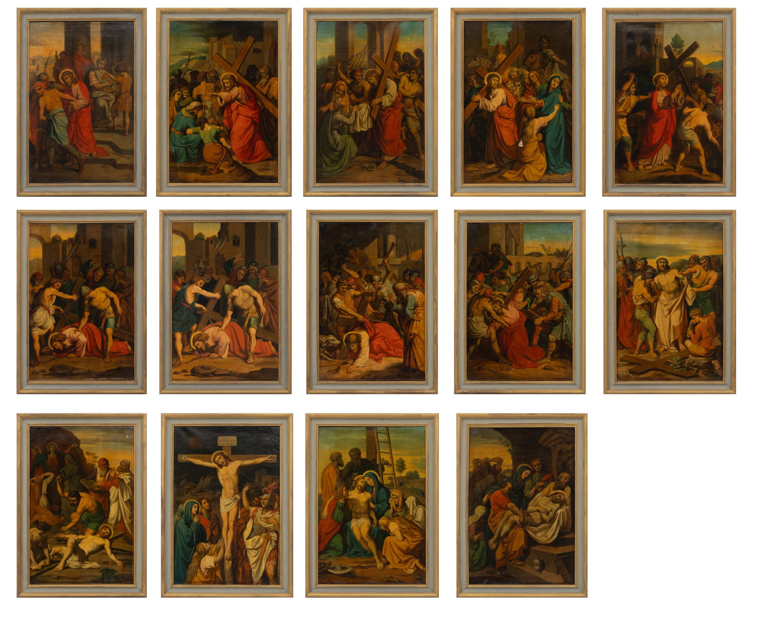Series of Oil Paintings on Canvas 'Fourteen Stations of the Cross', H 30.5" W 21" 14 PCS (1 of 16)