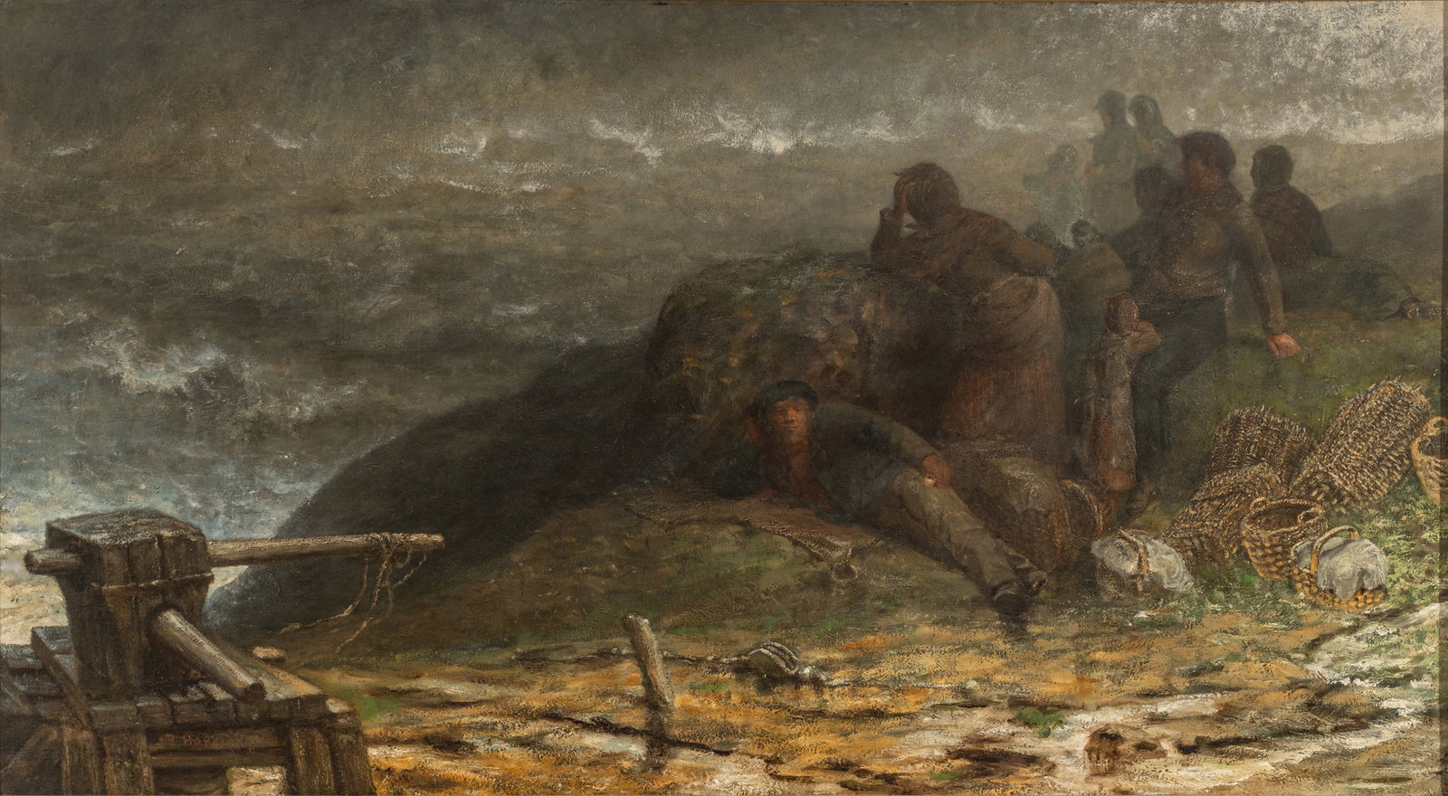 Robert Hopkin (American, 1832-1909) Oil on Canvas, 19th C., 'A Bountiful Catch', H 28" W 52" (1 of 9)