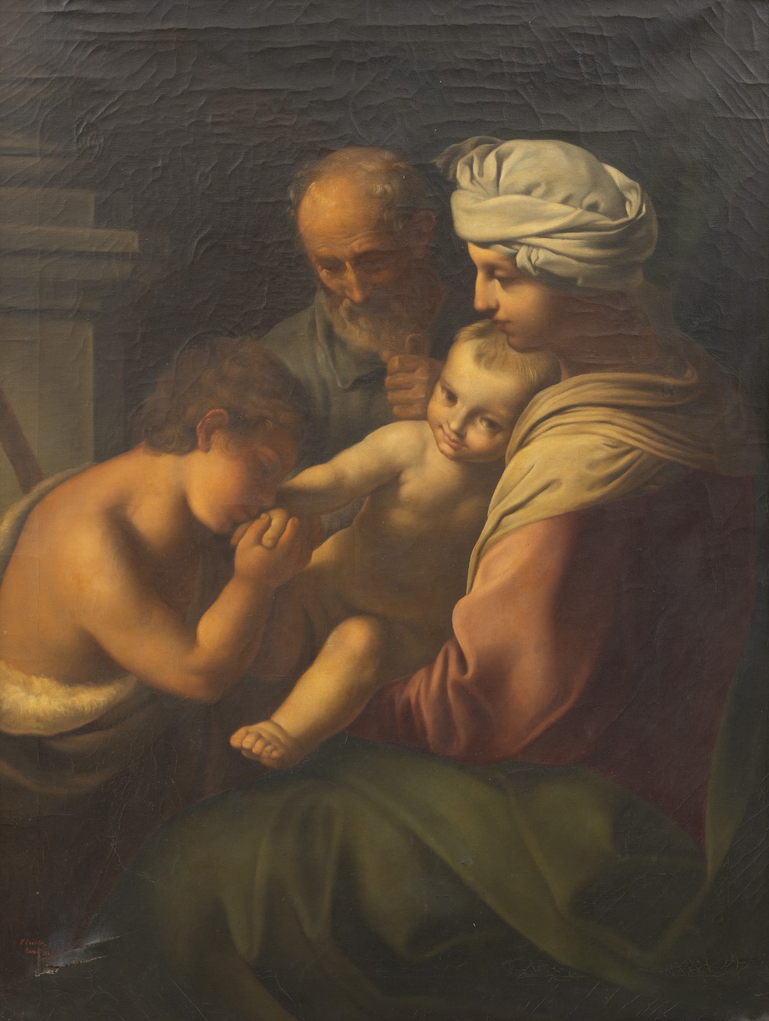 After Simone Cantarini (Italian, 1612-1648) Oil on Canvas, 1924, 'The Holy Family with Saint John (1 of 5)