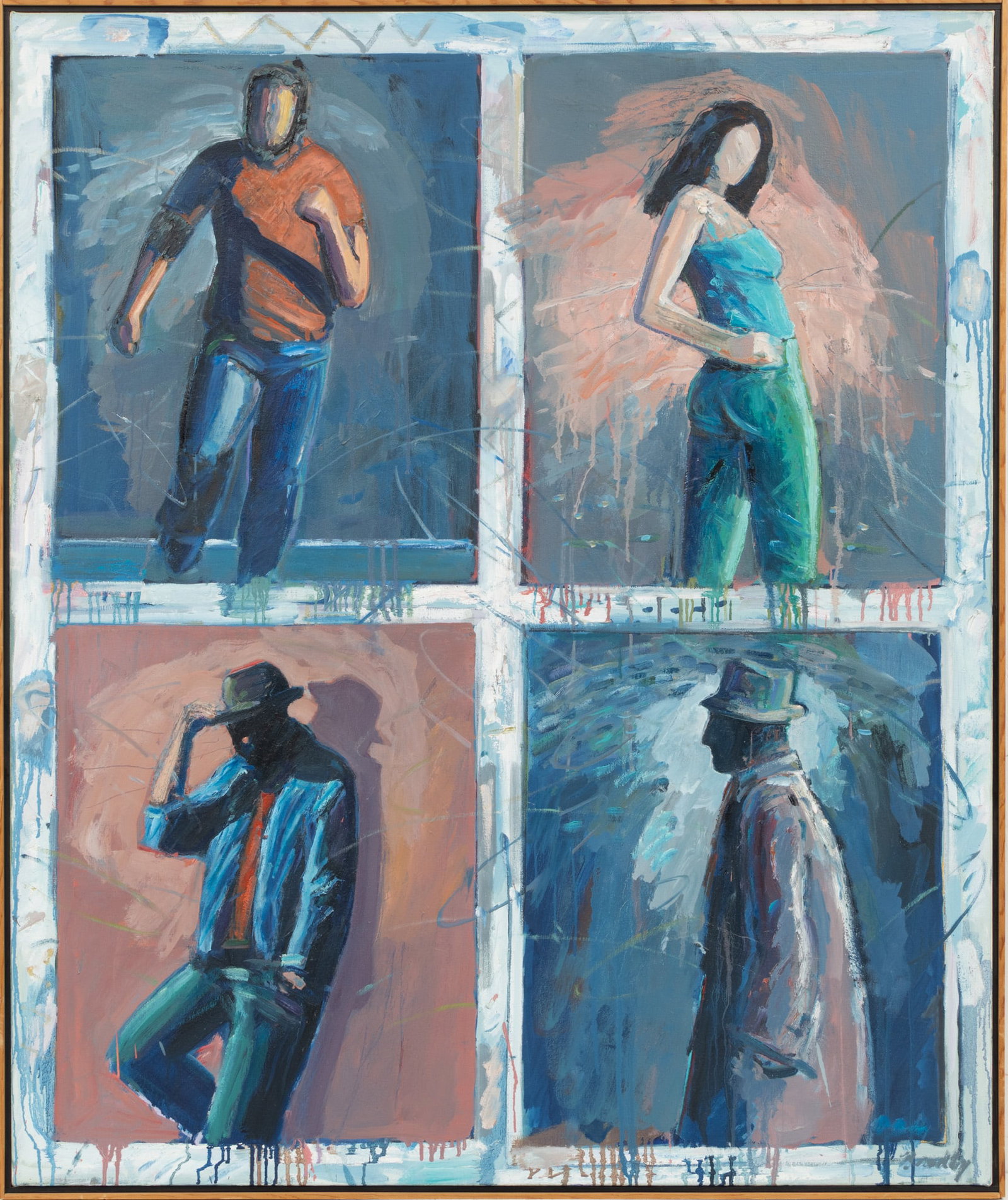 Bradley Jones (American, 1944-1989) Oil on Canvas 1988, 'Four Figures', H 48" W 40" (1 of 8)
