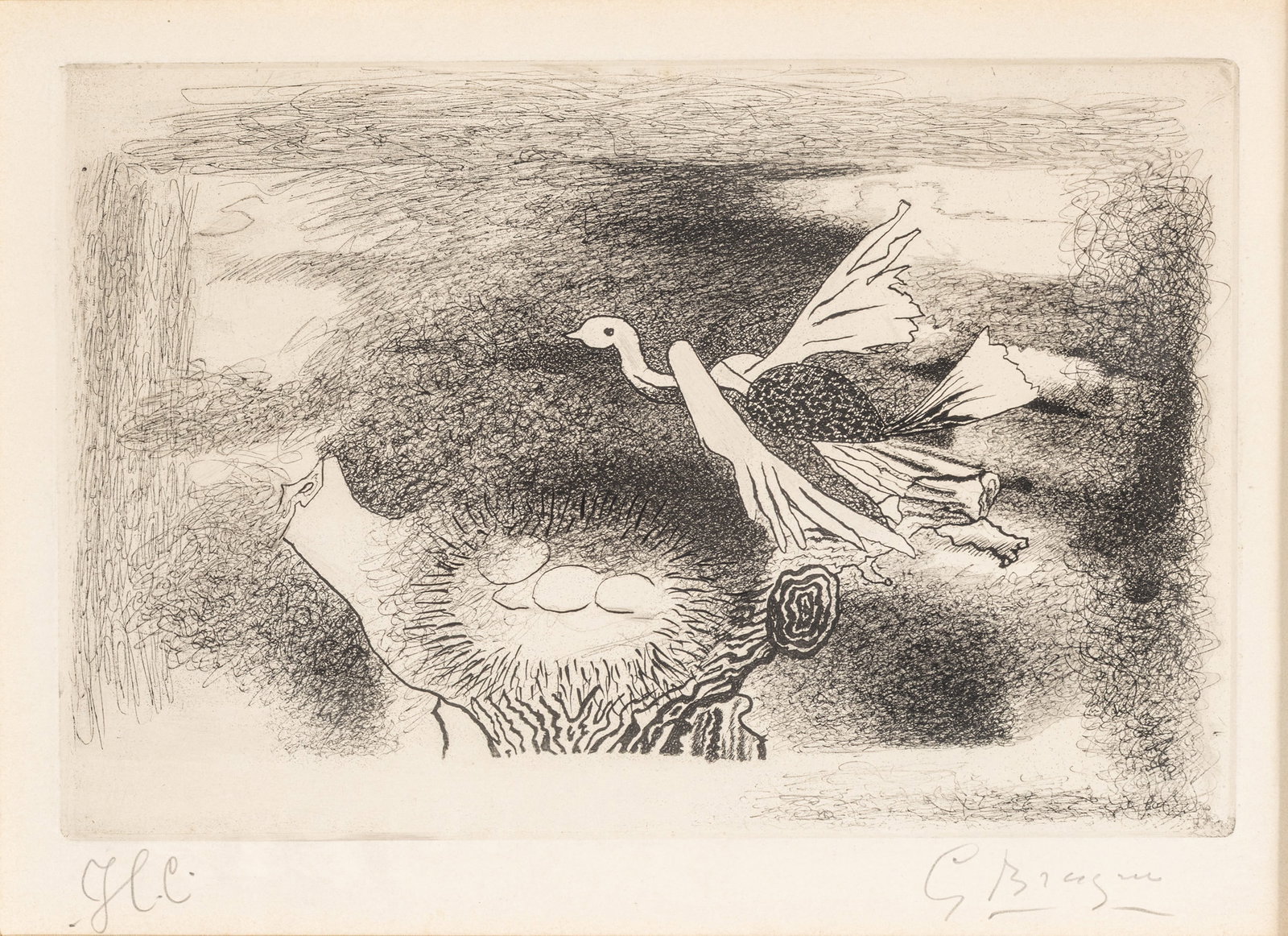 Georges Braque (French, 1882-1963) Etching and Drypoint on BFK Rives Paper, Ca. 1955, 'Le Nid (1 of 8)