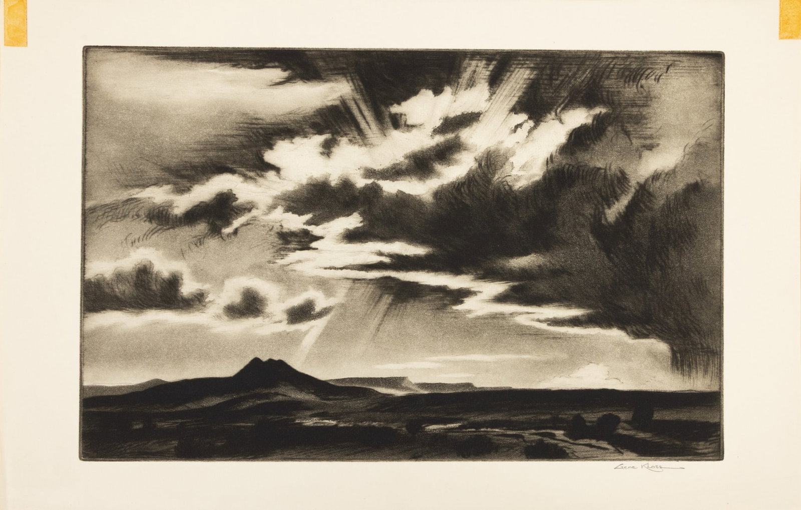 Gene Kloss (American, 1903-1996) Etching and Aquatint, Pencil Signed 1952, 'Clouds at Sunset', H: Gene Kloss (American, 1903-1996) Etching and Aquatint, Pencil Signed 1952, 'Clouds at Sunset', H 8.8" W 13.5" 1 PC Edition of 200 prints for the Print Club of Albany. Pencil signed. N