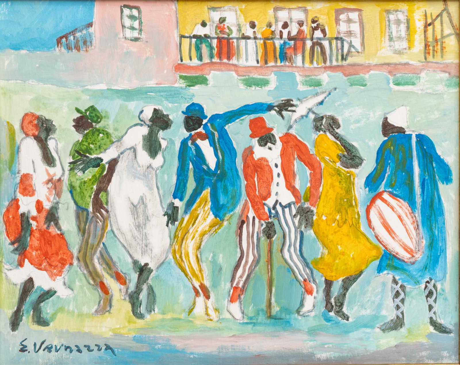 Eduardo Vernazza (Uruguayan, 1910-1991) Oil on Canvas 1988, 'Candombe', H 16" W 20" (1 of 11)
