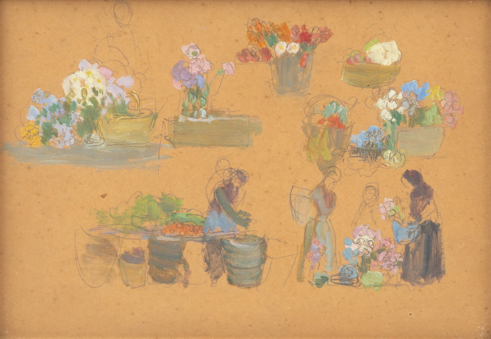 Roy Gamble (American, Michigan, 1887-1972) Pencil and Oil Sketches on Paper, H 6.5" W 9" (1 of 4)