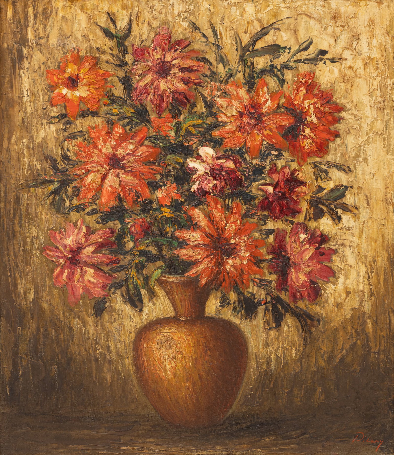 Pilani Oil on Canvas 'Floral Still Life', H 24" W 20": Pilani Oil on Canvas 'Floral Still Life', H 24" W 20" Floral still life, signed lower right and framed, H. 31" W. 27". Provenance: From an Allen Park Michigan Collector Dimensions: H 24" W 20" Frame S