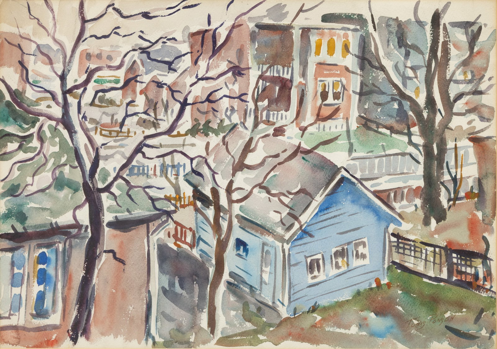 Tunis Ponsen (Dutch, 1891-1968) Watercolor on Paper, Townscape, 20th C., H 14" W 19" (1 of 5)