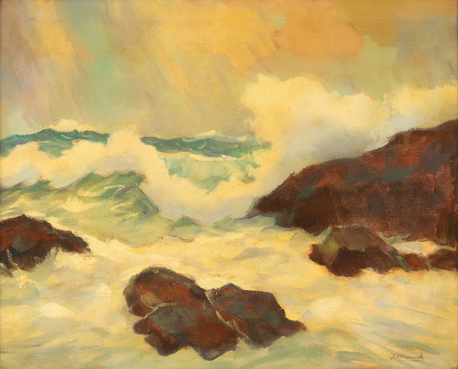 Stephan Chizmarik (Austria-Hungary / Detroit, 1898-1962) Oil on Canvas, Crashing Waves, H 24" W (1 of 4)