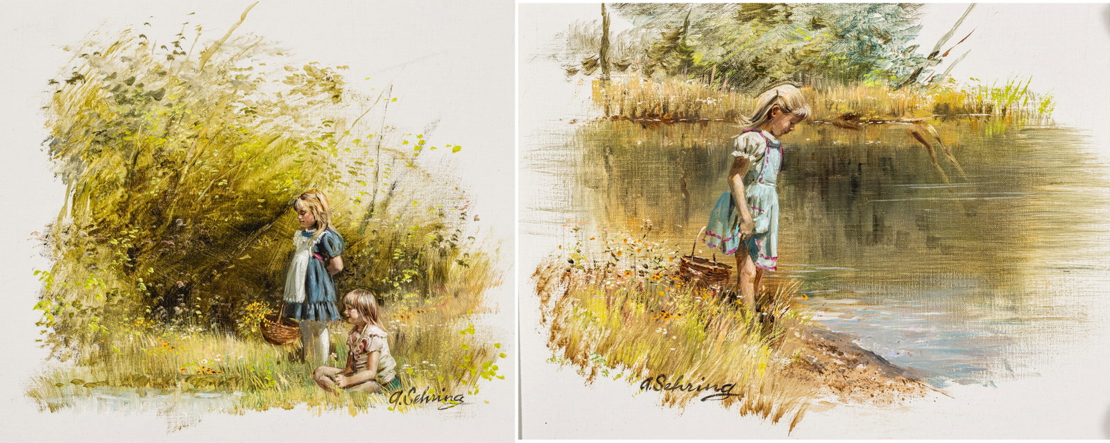 Adolf Sehring (Russian/American, 1930-2018) Oils on Canvas 1970, 'Children on the Banks of a Lake', (1 of 11)