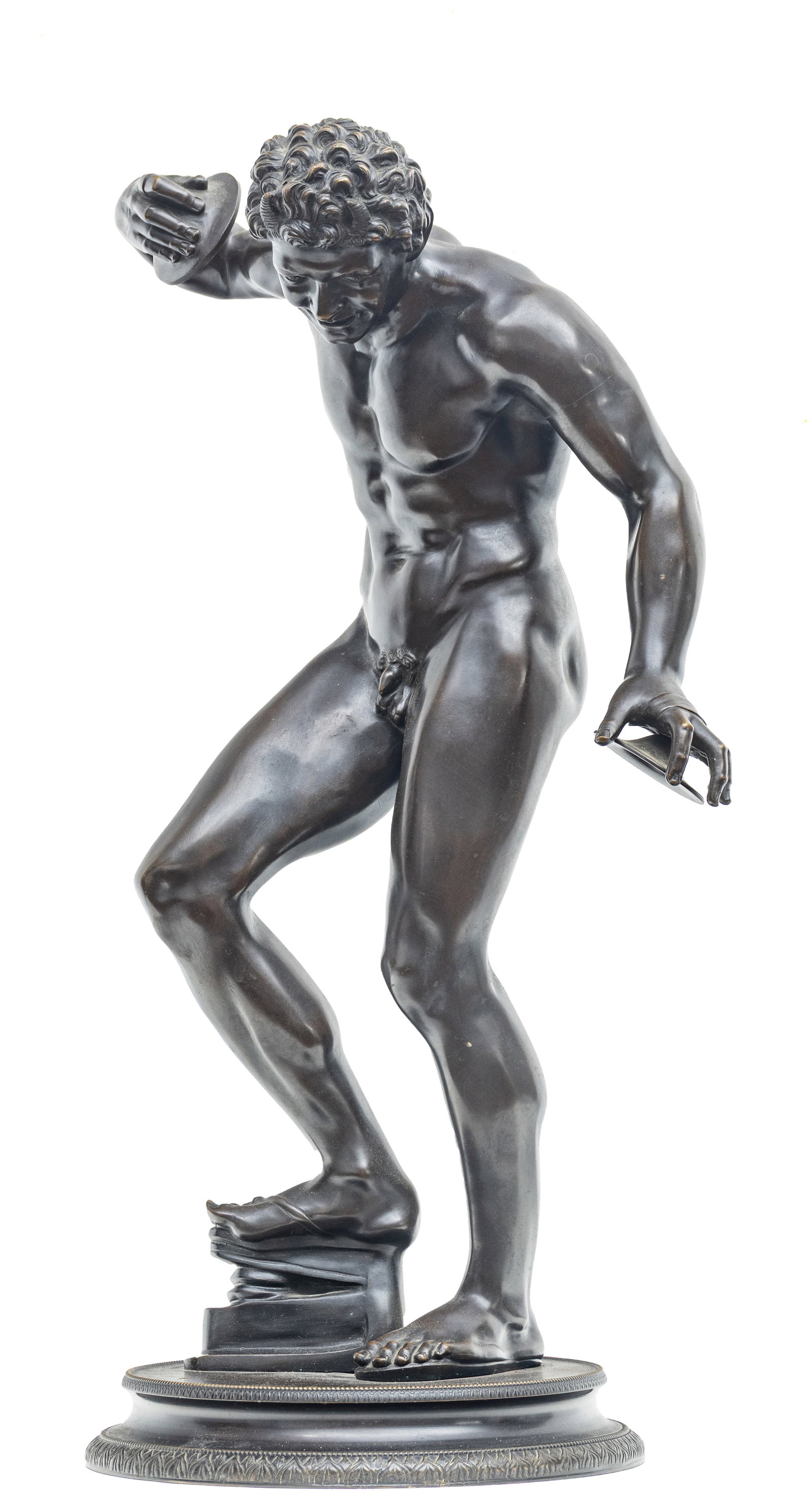 Émile Laporte (French, 1858-1907) Grand Tour Bronze Sculpture After the Greco-Roman Dancing: Émile Laporte (French, 1858-1907) Grand Tour Bronze Sculpture After the Greco-Roman Dancing Satyr (Kroupezeion), Ca. 1890-1910, H 23" Dia. 11" Stamped at the base Laporte, Bronze Garanti, 115. Af