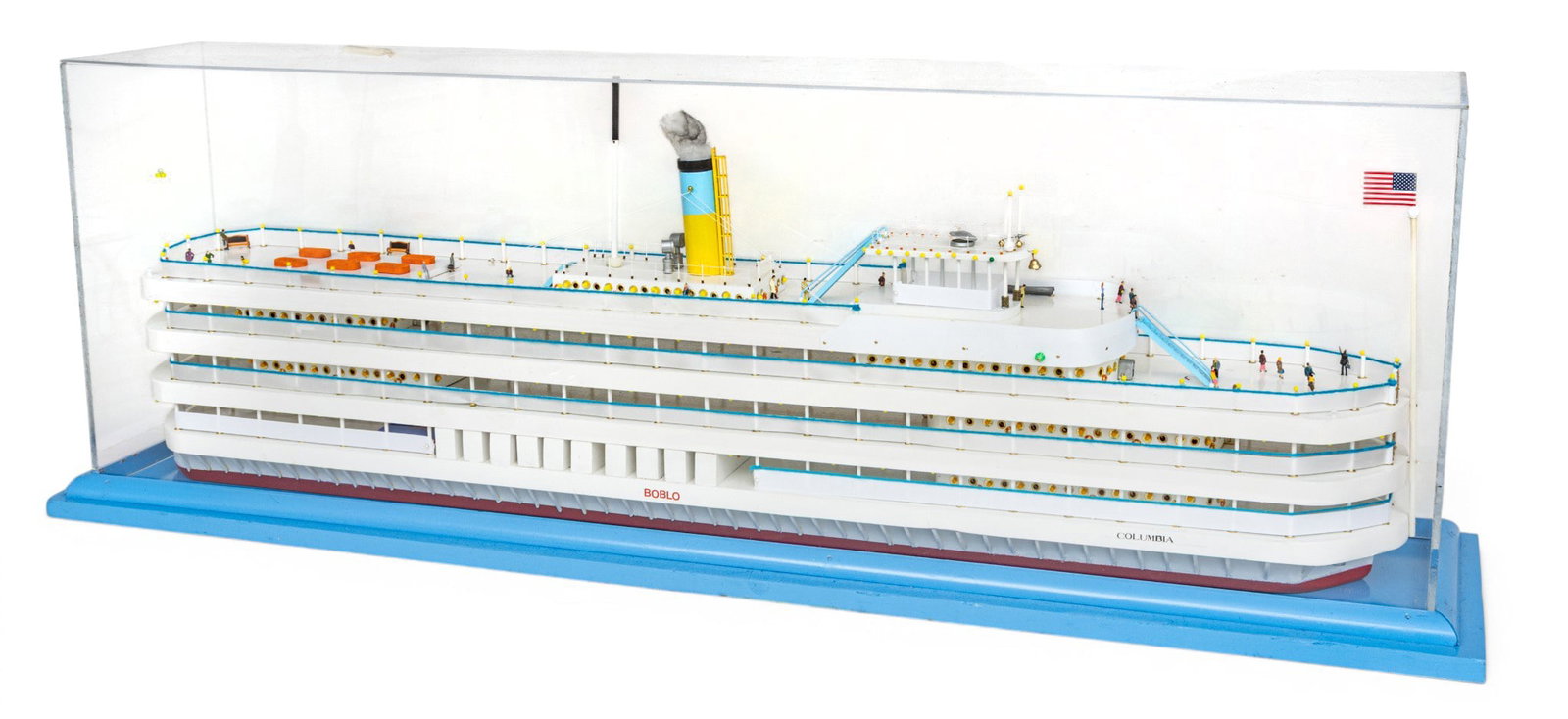 Ronnie M. Bonello, (American 20th/21st C.) Boblo Boat "Columbia", Hand Made Model 1 PC: Ronnie M. Bonello, (American 20th/21st C.) Boblo Boat "Columbia", Hand Made Model 1 PC Scale model of the steamship SS Columbia. Built in 1902 for the Detroit, Belle Isle & Windsor Ferry Co. by th