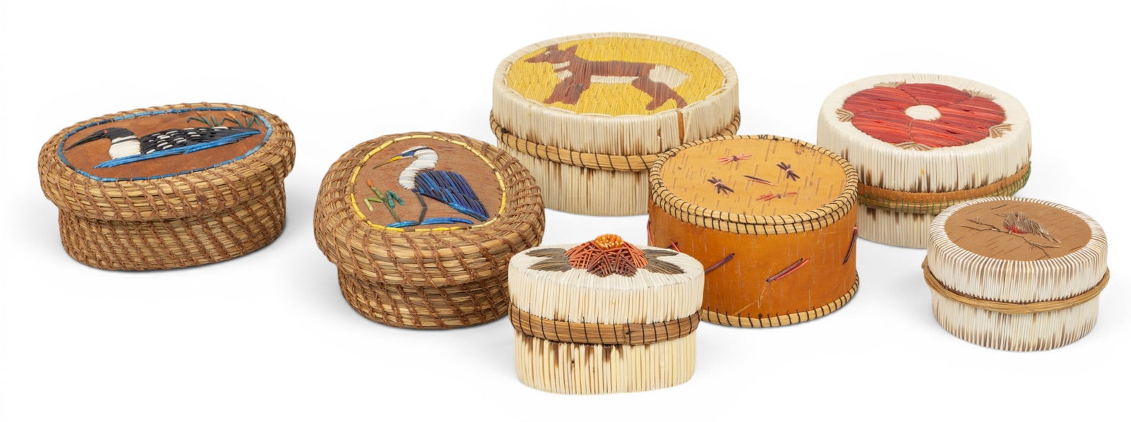 Native American Lidded Porcupine Quill Boxes 7 PCS (1 of 5)