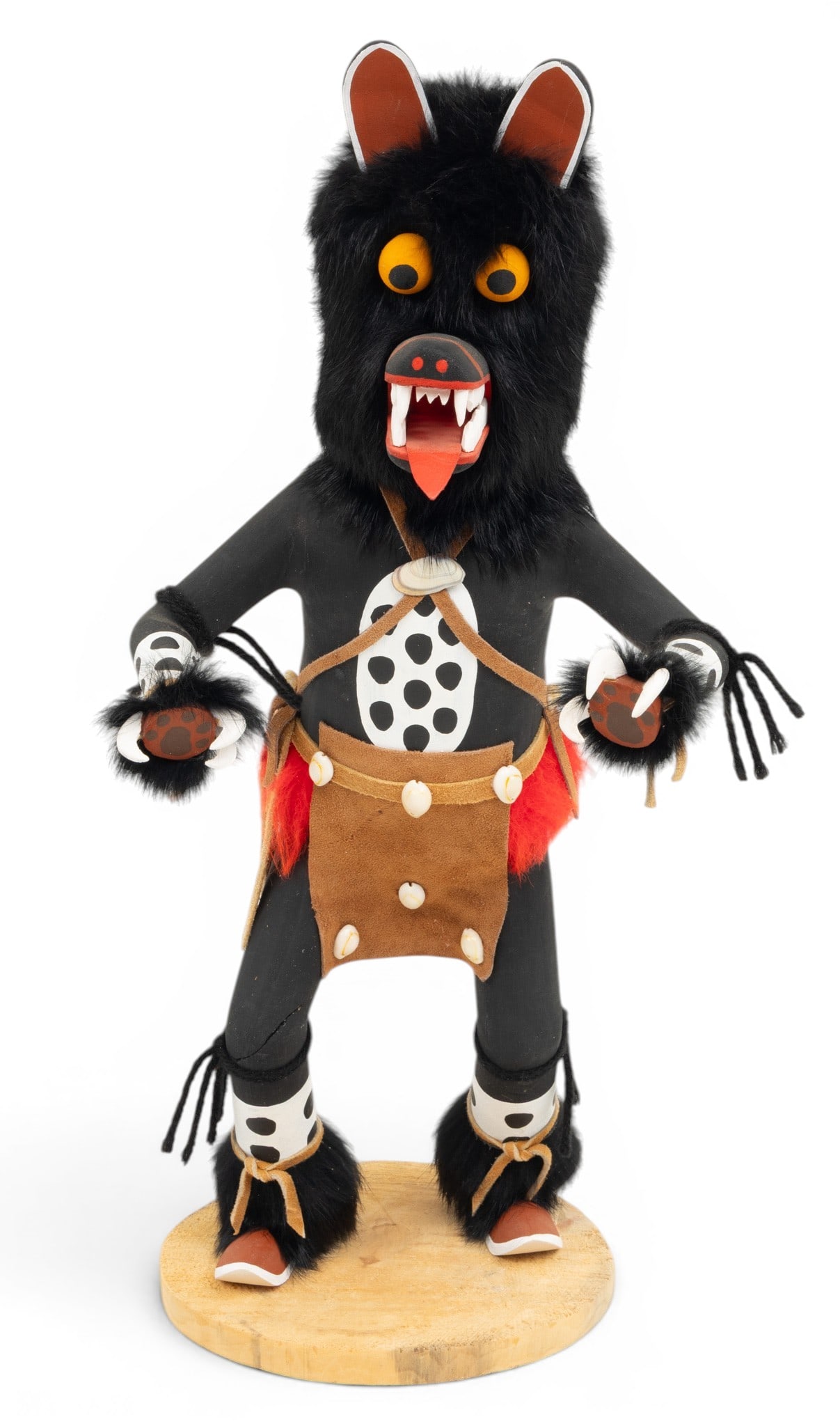 Native American Patinated Sandalwood and Textile Kachina Doll Late 20th C., 'Black Bear', H 17.5" W (1 of 5)