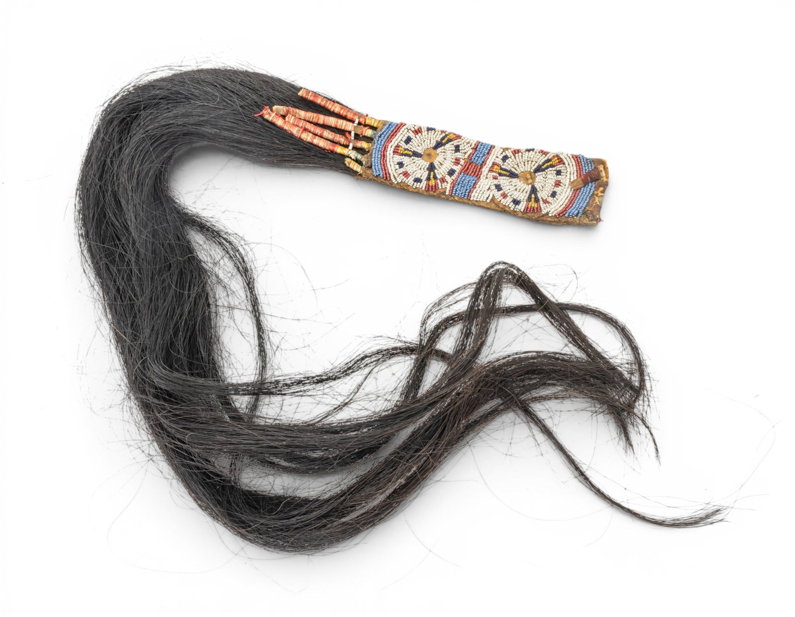 Native American, Plains Region, Beadwork, Horsehair, and Quill Hair Drop, Ca. 19th Century, L 33.5" (1 of 4)