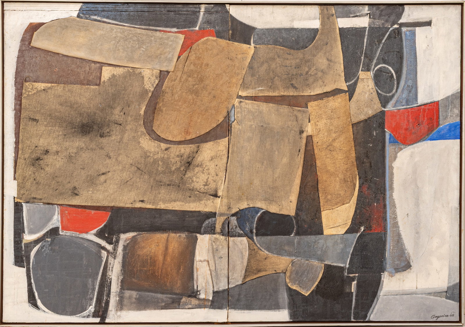 Carl Angevine (American/Detroit, 20th C.) Acrylic on Canvas Collage, 1968, 'Aging Structure', H (1 of 7)
