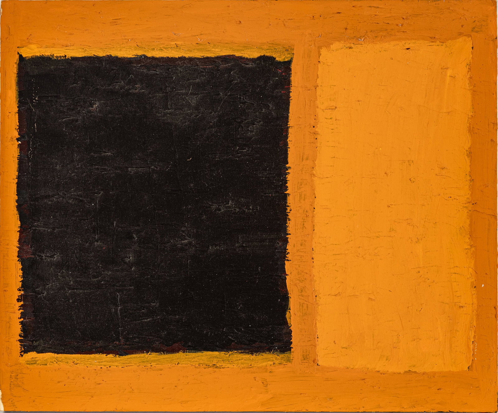 American Oil on Board, Ca. Mid 20th C., H 23.75" W 19.75": American Oil on Board, Ca. Mid 20th C., H 23.75" W 19.75" Unsigned. Black and orange squares on an orange field. Provenance: From the Collection of Frech F. Sutherland Royal Oak, Michigan Dimens