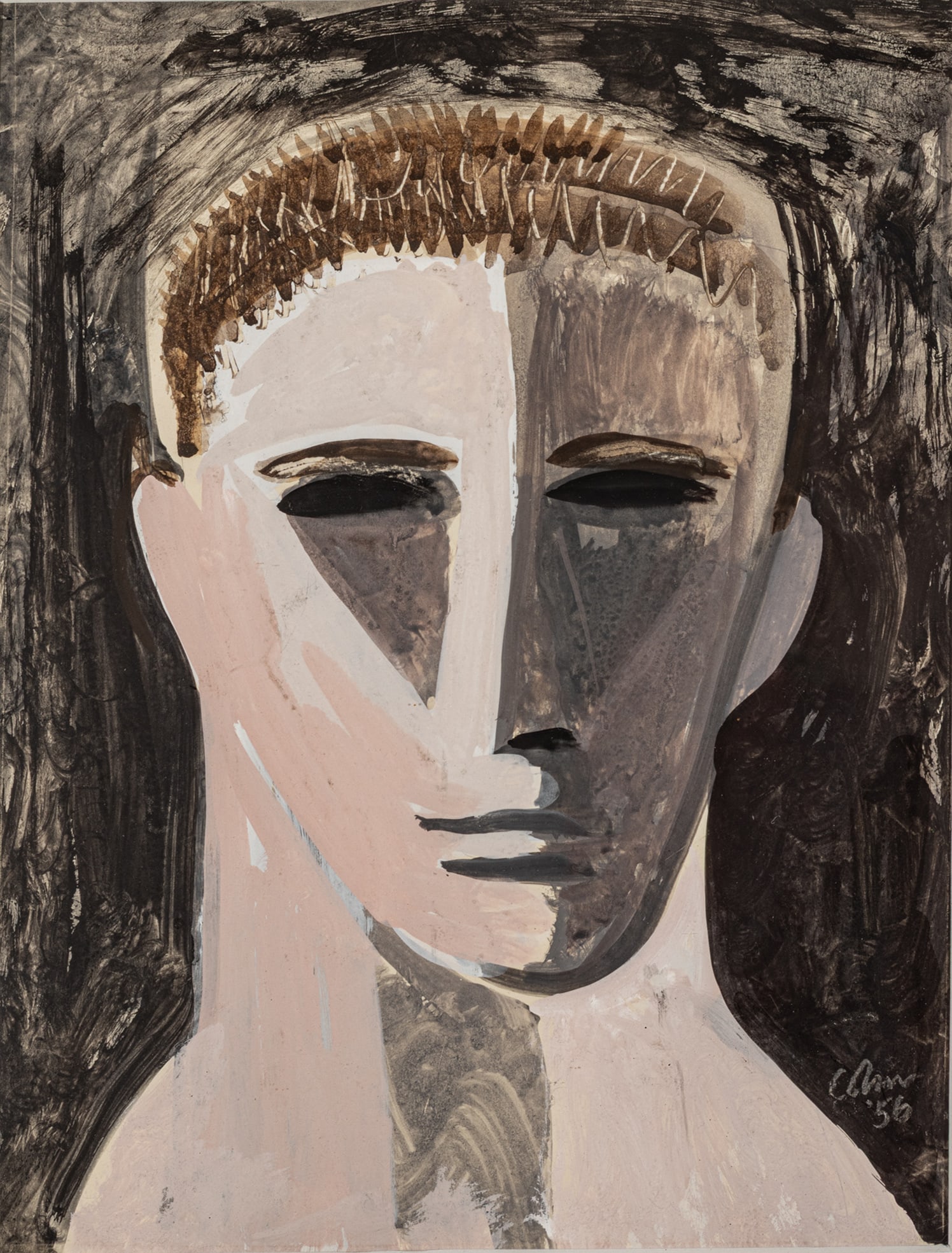 Harold Cohn (American/Michigan, 1908-1982) Gouache on Paper, Bust of a Gentleman, 1956, H 11.5" W: Harold Cohn (American/Michigan, 1908-1982) Gouache on Paper, Bust of a Gentleman, 1956, H 11.5" W 8.5" Signed and dated lower right. Matted and framed under glass. Provenance: From the Collection of F