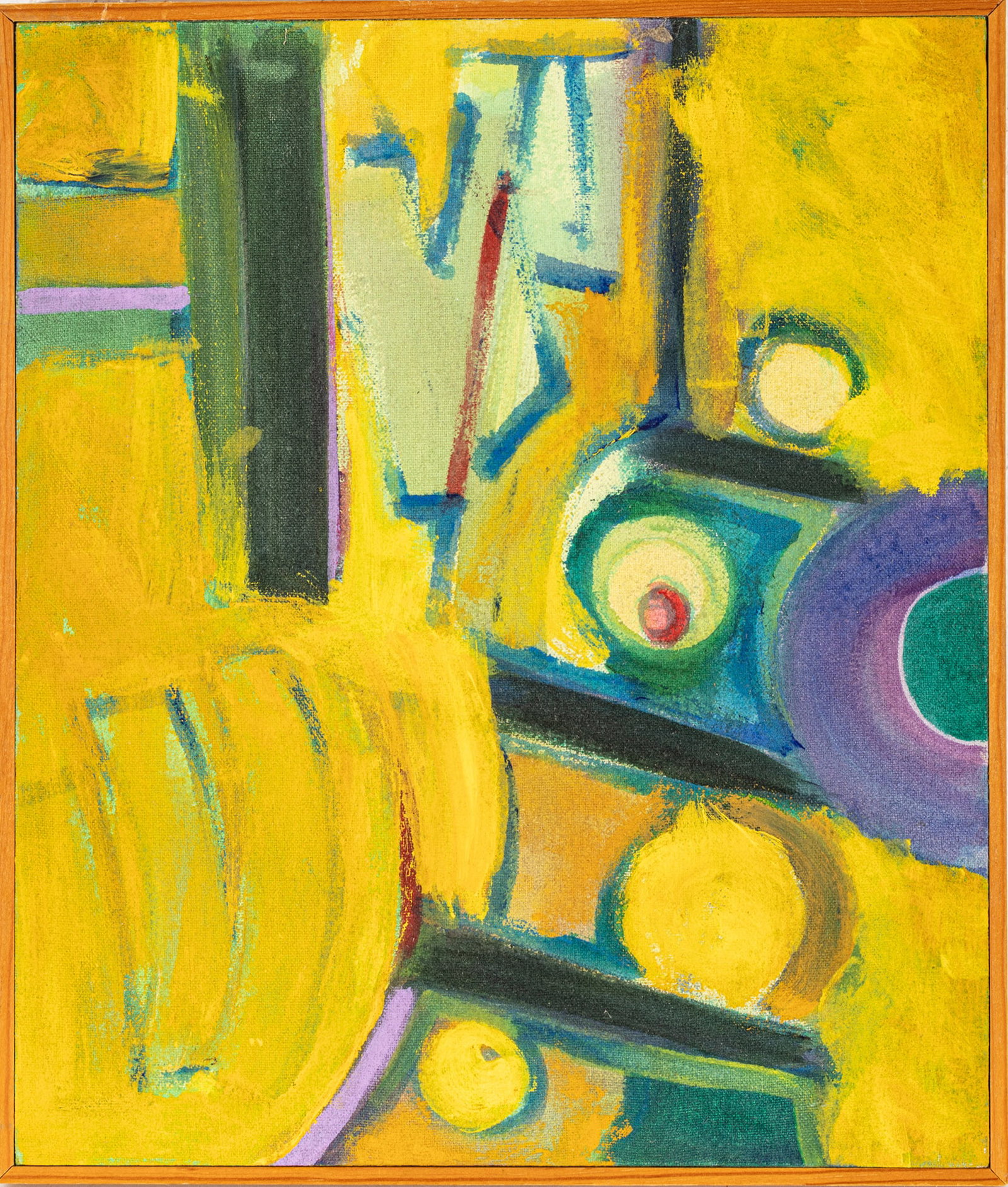 American Acrylic on Canvas, Abstract, 1979, H 14" W 12": American Acrylic on Canvas, Abstract, 1979, H 14" W 12" Illegibly signed verso, dated 1979. Having a thin wood frame. Provenance: From the Collection of Frech F. Sutherland Royal Oak, Michigan D