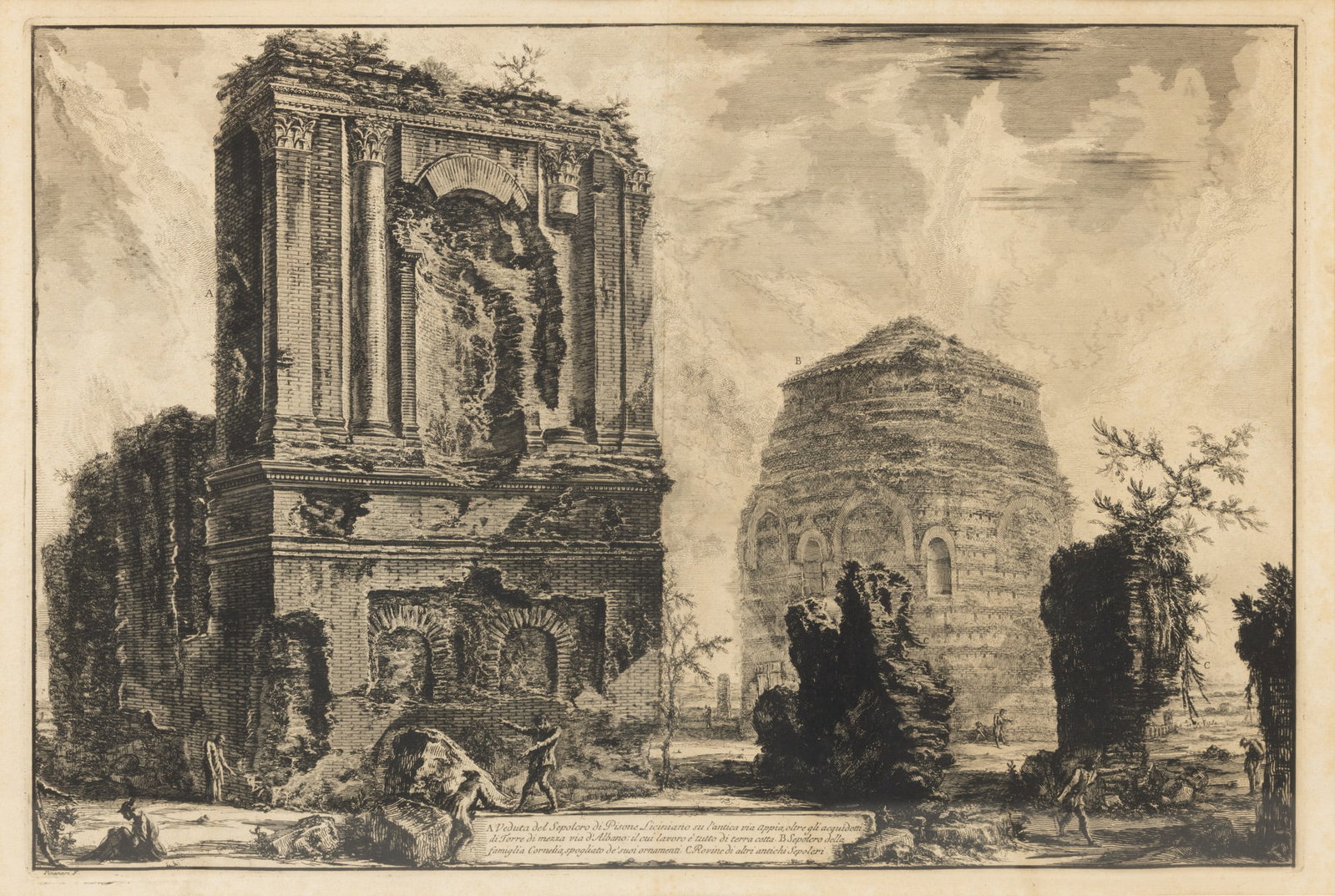Giovanni Battista Piranesi (Italian, 1720-1778) Etching on Wove Paper 19th C., 'View of the Tomb of (1 of 5)