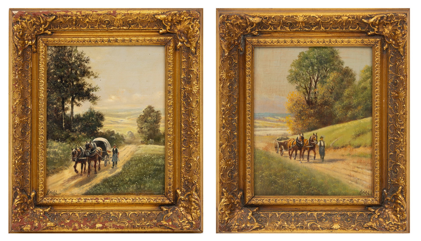 Reichl, Oil on Boards, 20th C., 'Austrian Rural Scenes', H 10" W 8" 2 PCS (1 of 12)