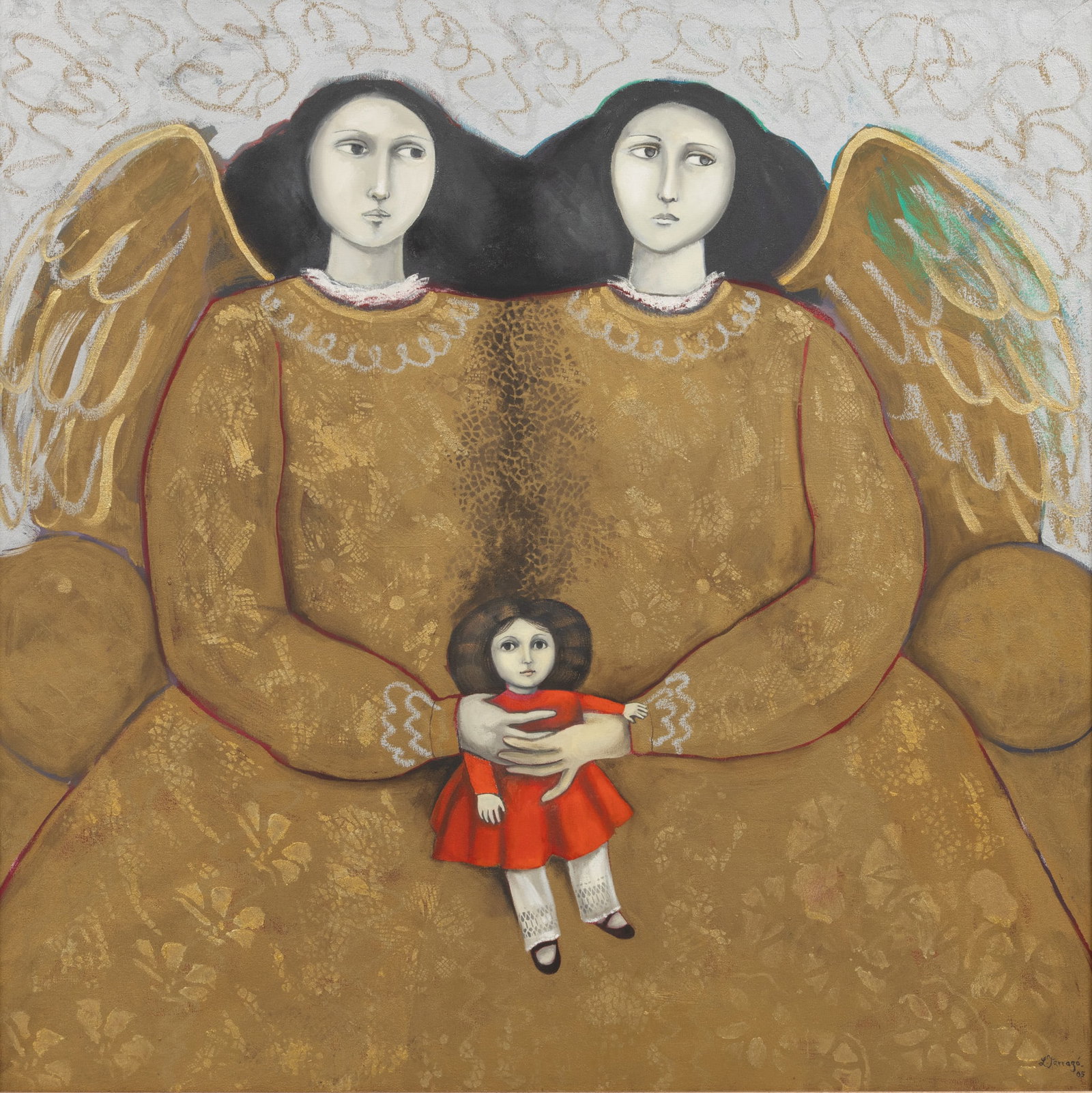 Leticia Tarrago (Mexican, B. 1940) Oil on Canvas, Ca. 2005, 'Angeles in La Sala', H 34" W 34" (1 of 8)