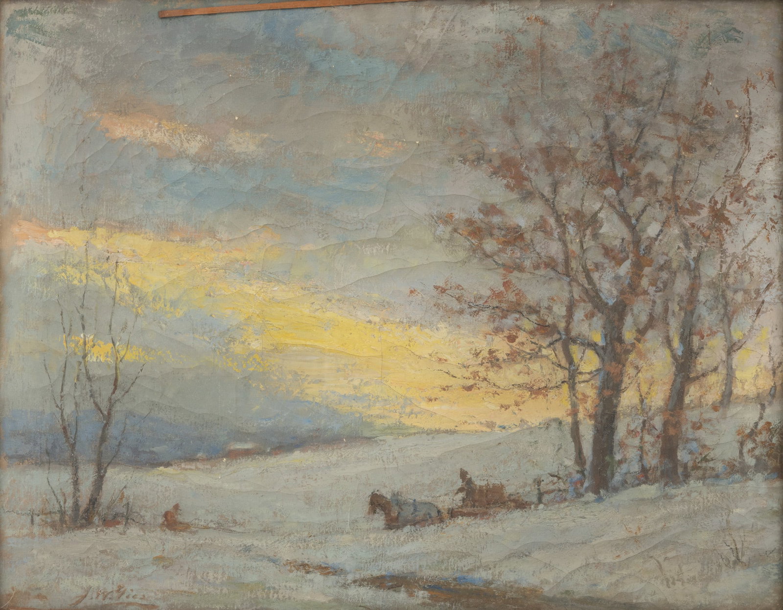Joseph W. Gies (American, 1860-1935) Oil on Canvas 'Winter Scene', H 22" W 28" (1 of 5)