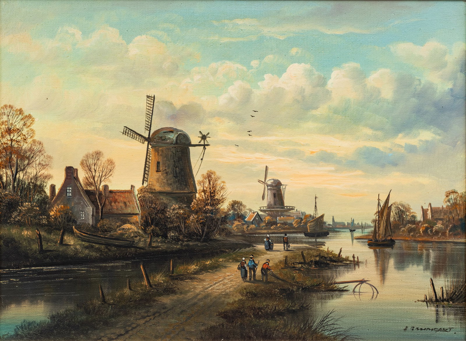 Horst Baumgart (German, B. 1932) Oil on Canvas, Ca. 1970s, 'Dutch Canal Scene', H 11.5" W 15.25" (1 of 8)