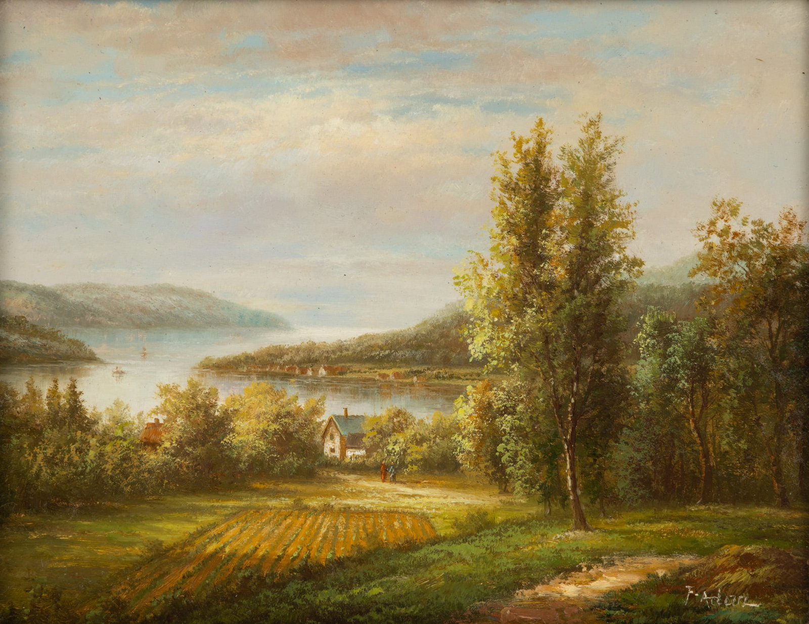 Oil on Board 'Farm and River Landscape', H 7.5" W 9.5" (1 of 4)