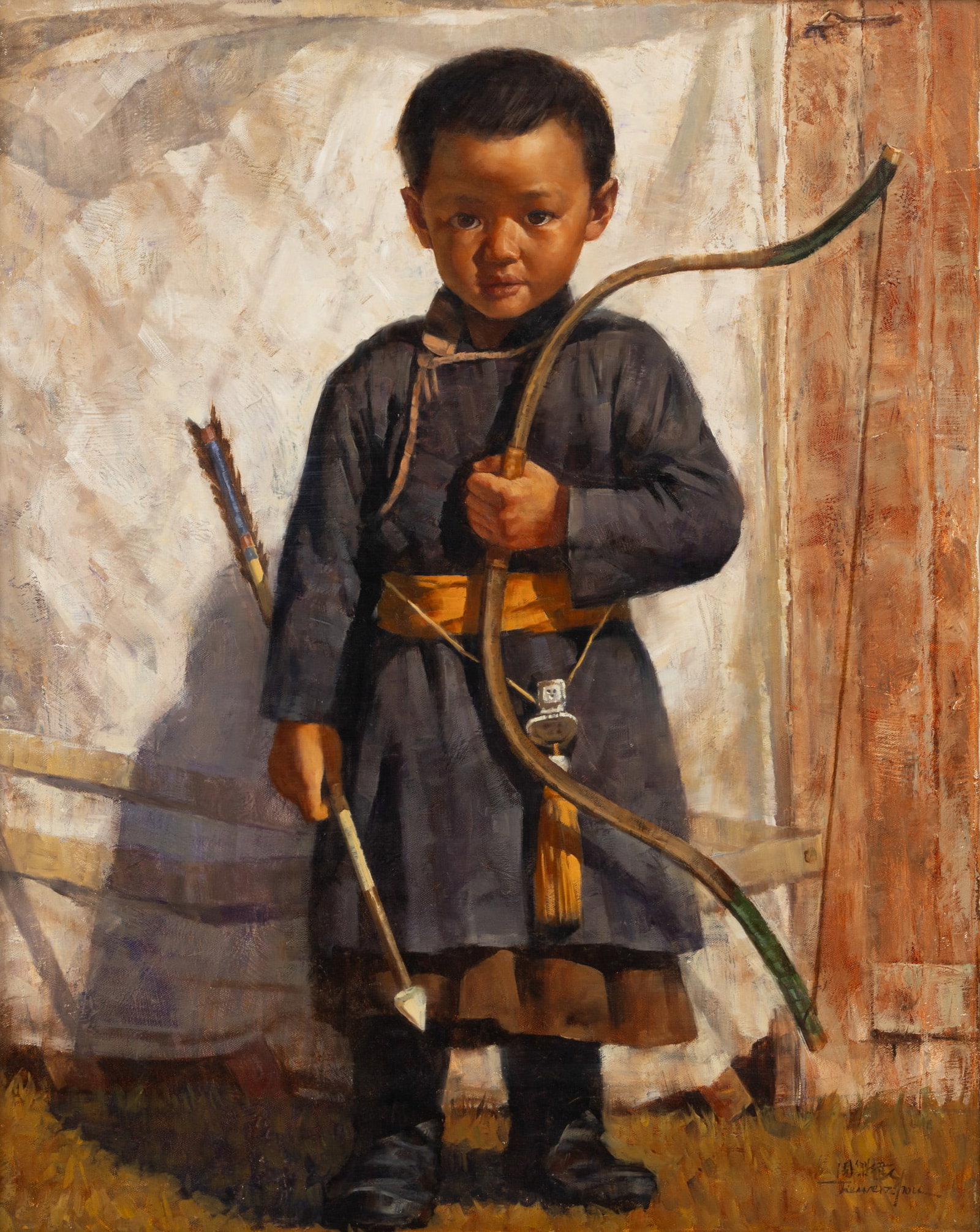 Jie Wei Zhou (Chinese, B. 1962) Oil on Canvas, 'Little Hunter', H 30" W 24" (1 of 6)