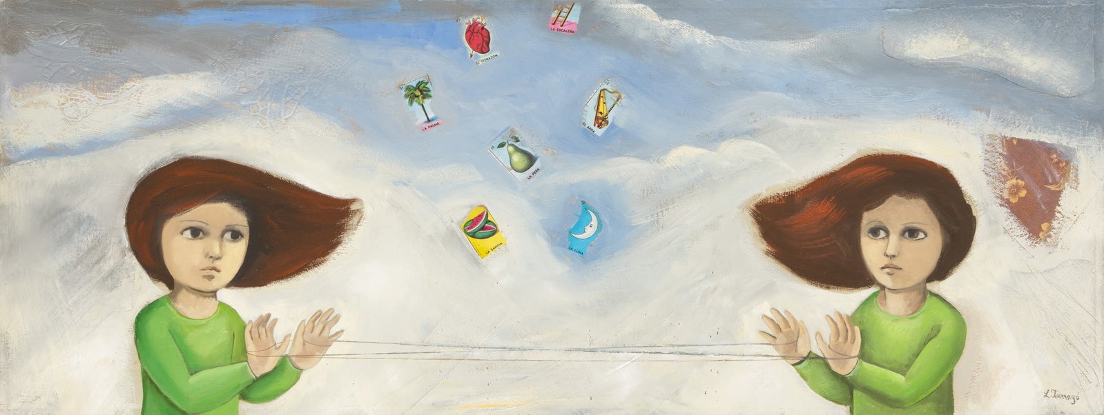 Leticia Tarrago (Mexican, B. 1940) Oil on Canvas 'Twins', H 15" W 39.5": Leticia Tarrago (Mexican, B. 1940) Oil on Canvas 'Twins', H 15" W 39.5" Signed lower right. Dimensions: H 15" W 39.5"