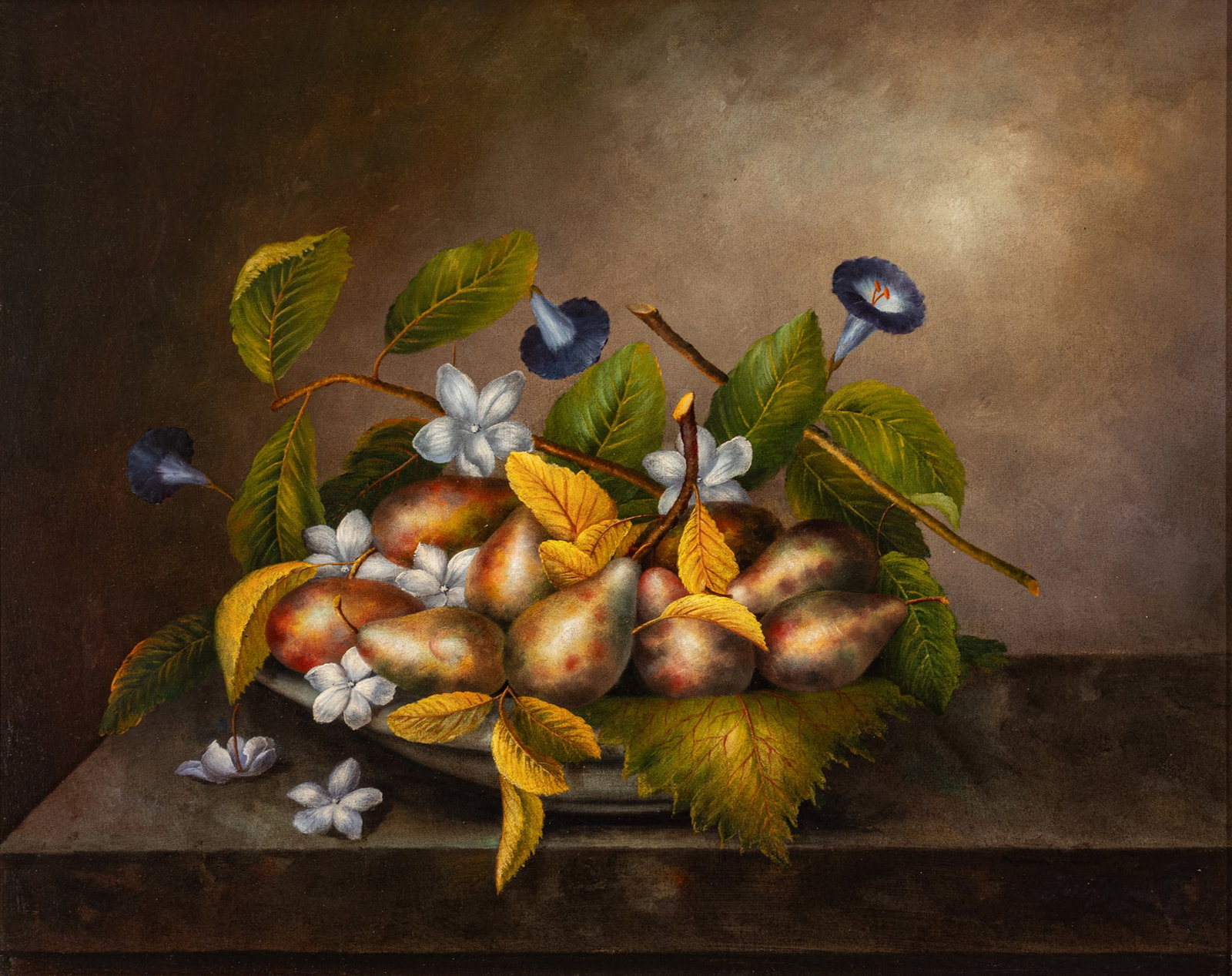 Dutch Old Master Style Oil on Canvas Late 20th C., 'Still Life', H 24" W 30" (1 of 8)