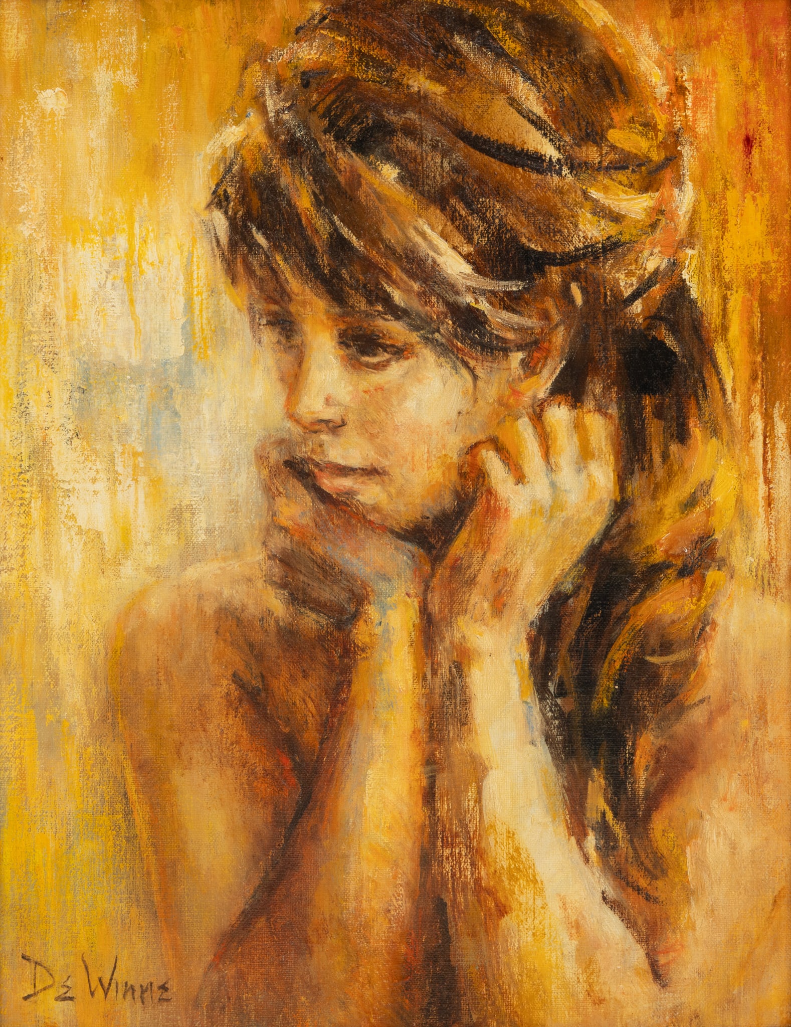 Lisette De Winne (Belgian/American) Oil on Canvas 'Portrait of a Young Woman', H 20" W 16" (1 of 5)