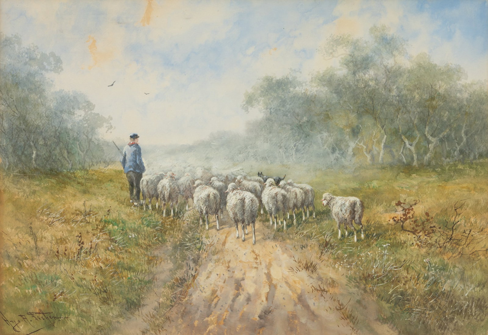 Hugo Anton Fisher (Czech-American, 1854-1916) Watercolor and Gouache on Paper, Late 19th C., (1 of 5)