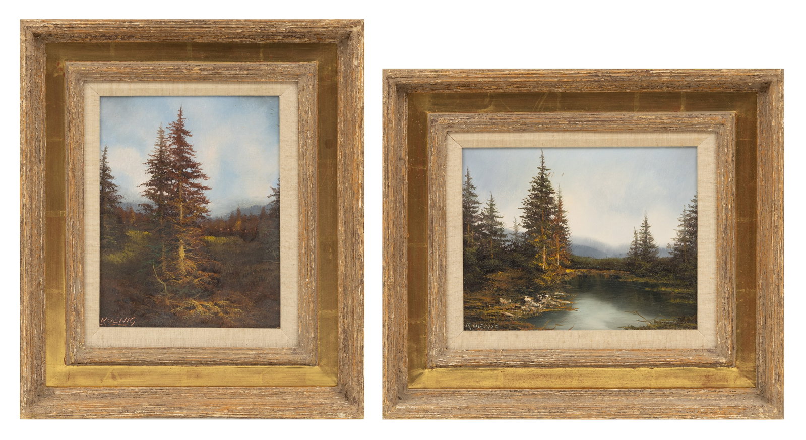 Wilhelm Koenig Oils on Canvas 'Landscapes', H 8" W 10" 1 PAIR (1 of 12)