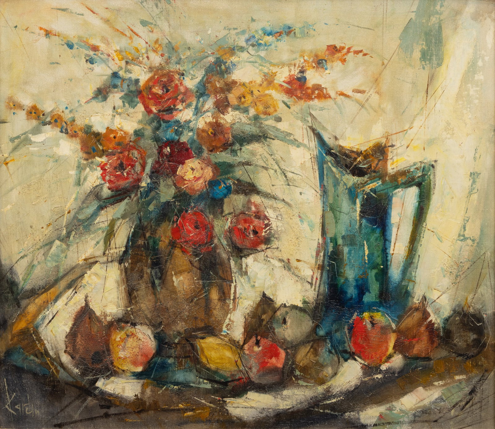 Alexander Kardin (Austrian, 1917-1976) Oil on Canvas, Ca. Mid 20th C., 'Still Life Fruit and Flowers (1 of 6)