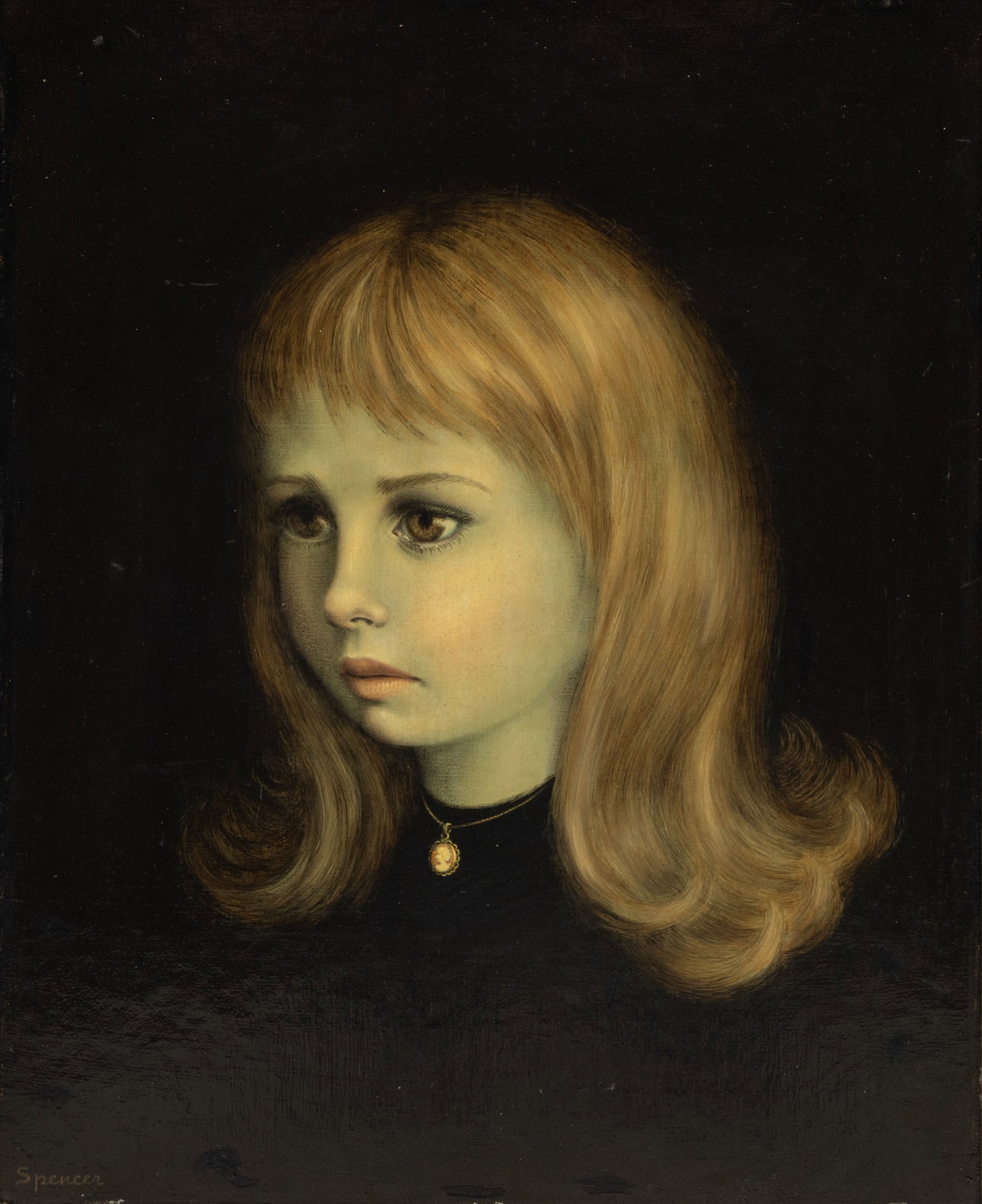 Irene Spencer (American, 1917-2006) Oil on Masonite 'Portrait', H 20" W 15.75": Irene Spencer (American, 1917-2006) Oil on Masonite 'Portrait', H 20" W 15.75" Signed lower left and framed, H. 29" W. 25". Provenance: From an Allen Park Michigan Collector Dimensions: H 20" W 15.75"