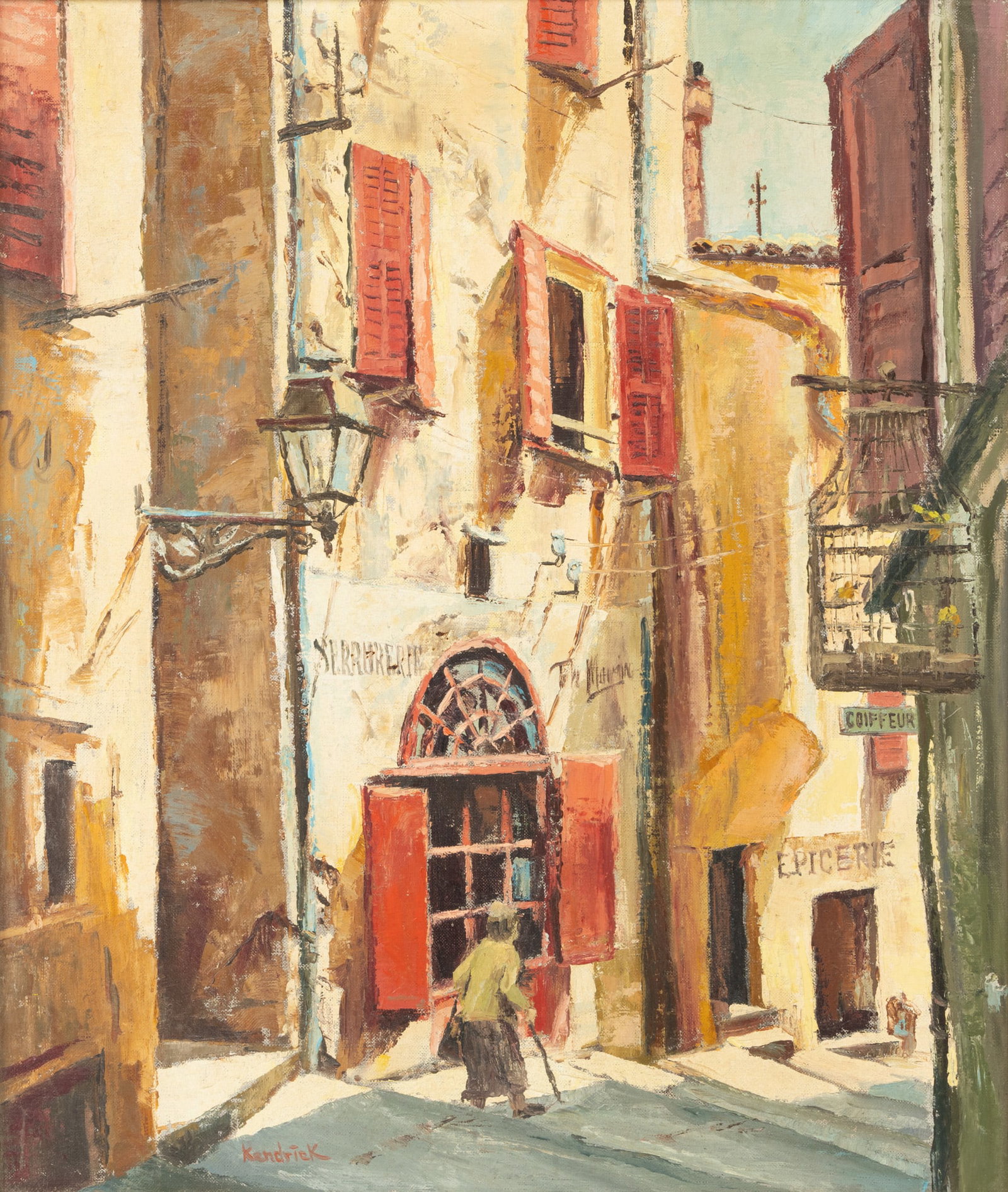 Kendrick, Oil on Masonite, Ca. Mid 20th C., 'French Street Scene', H 24" W 20" (1 of 4)