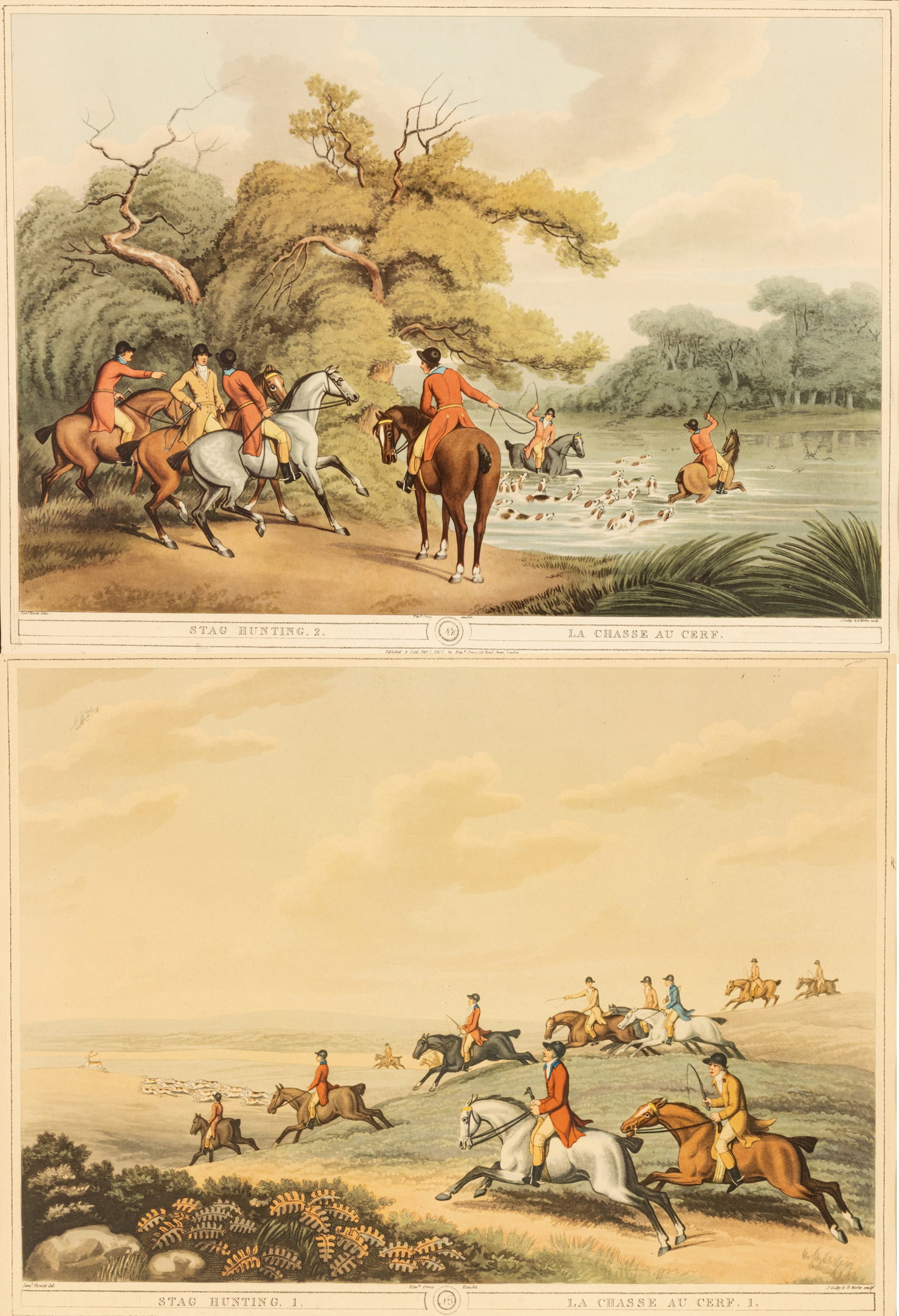 After William Samuel Howitt Etching and Aquatints on Wove Paper 1807, 'Stag Hunting 1 & 2 (La Chasse (1 of 13)
