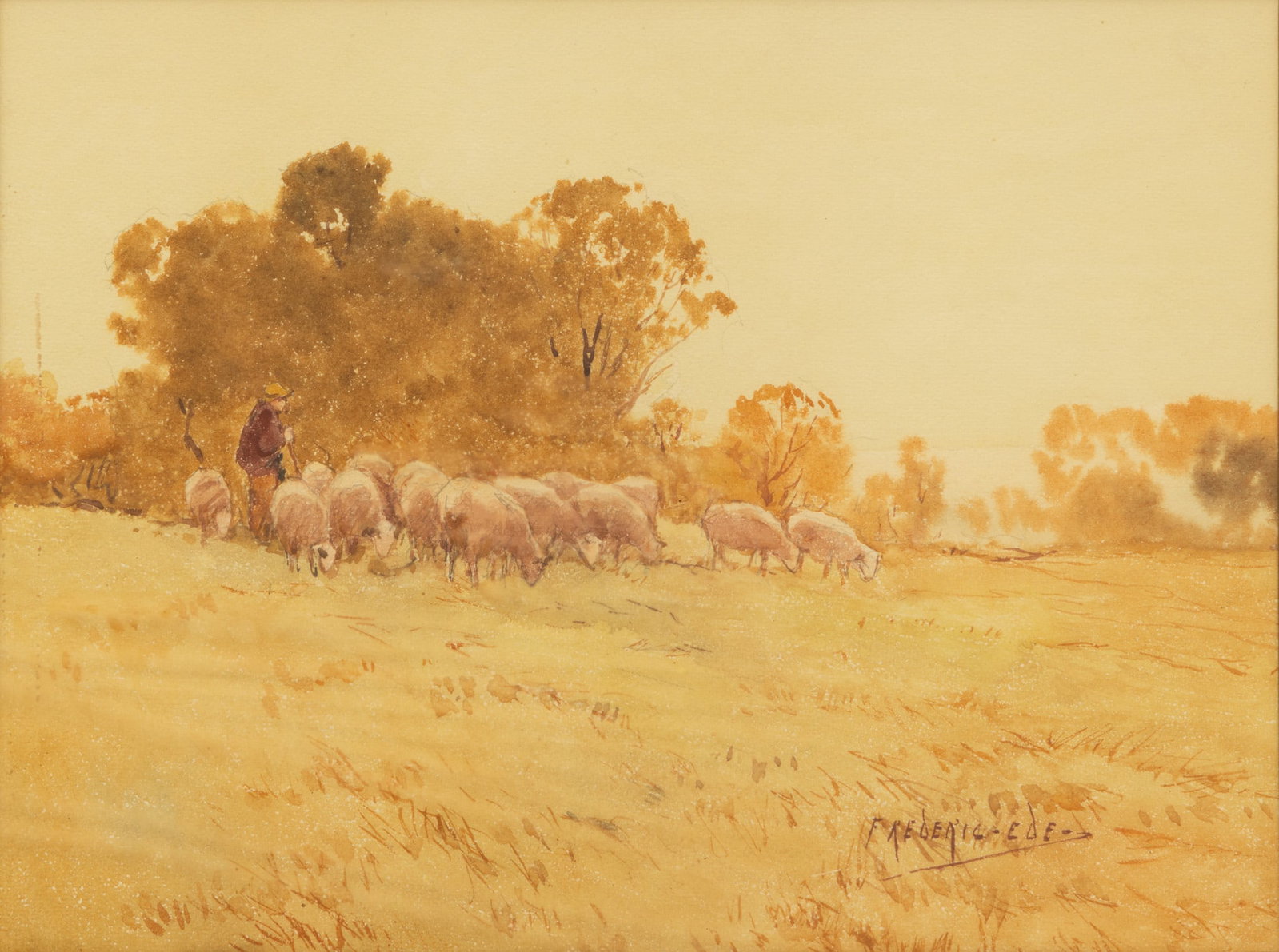 Frederic Charles Vipond Ede (American, Michigan, 1865-1943) Watercolor on Canvas 'Sheep', H 10.25" W (1 of 6)
