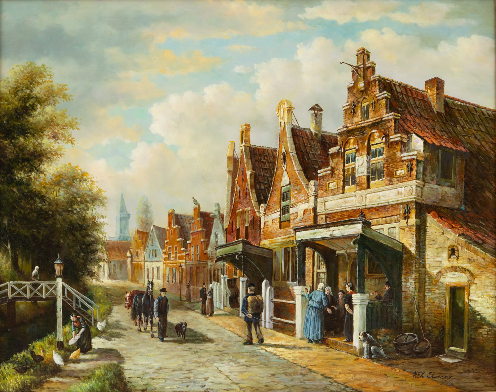 Oil on Canvas 'German City Scene', H 15.5" W 19": Oil on Canvas 'German City Scene', H 15.5" W 19" Signed lower right. Dimensions: H 15.5" W 19" Frame Size: H 23" W 27"