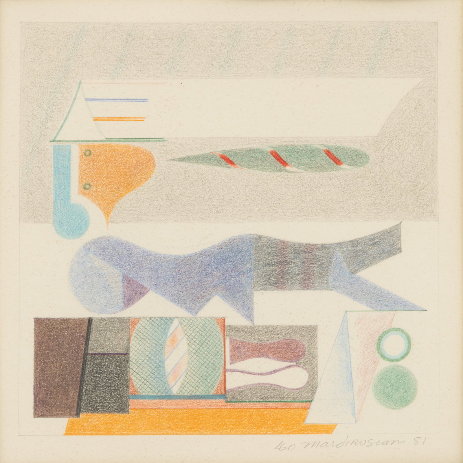 Leo Mardirosian (American, Detroit) Colored Pencil on Paper, Ca. 1981, 'Floater', H 6.75" W 6.75" (1 of 5)