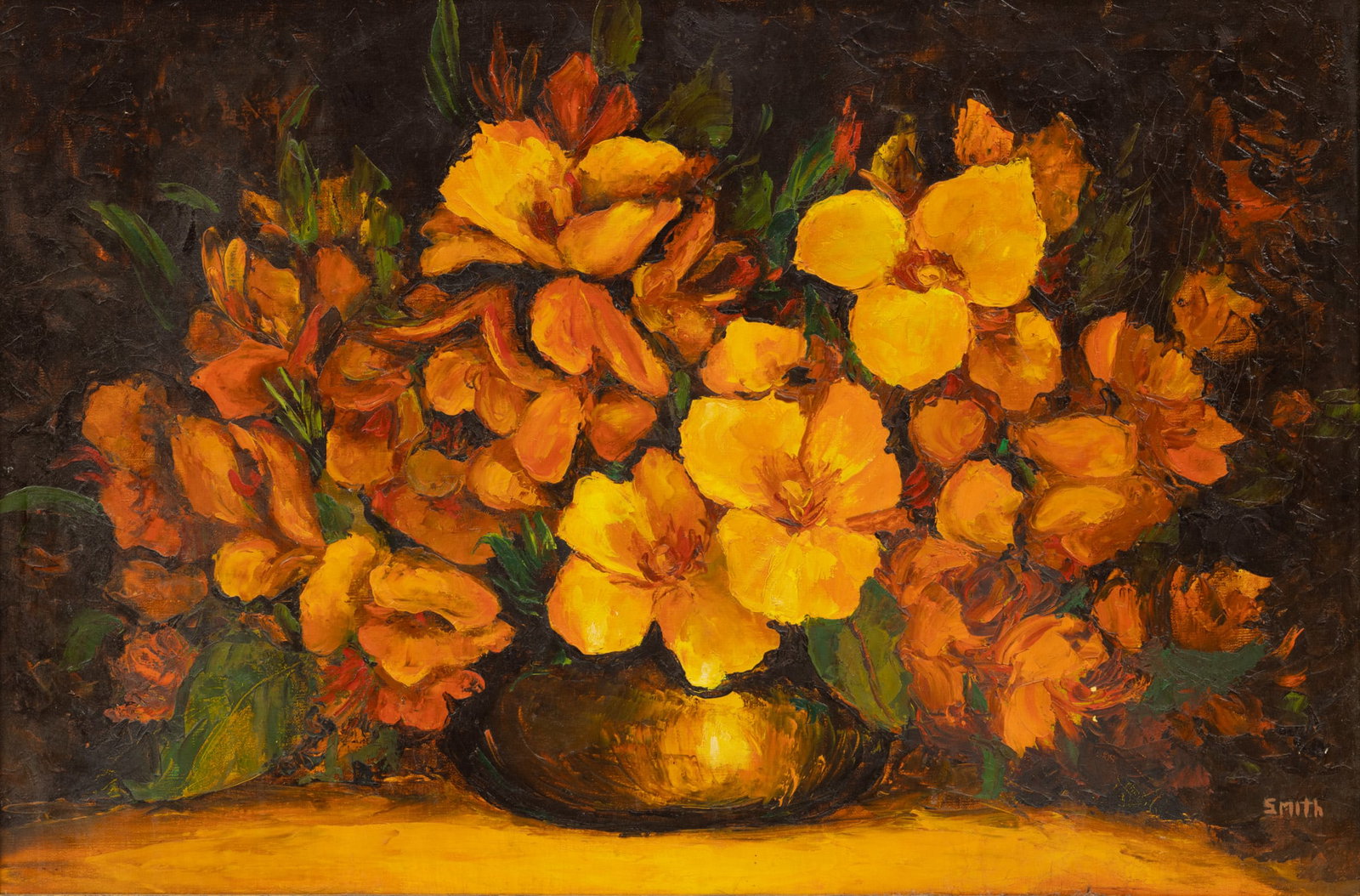 Smith Oil on Canvas 20th Cent., 'Floral Still Life', H 24" W 36" (1 of 4)