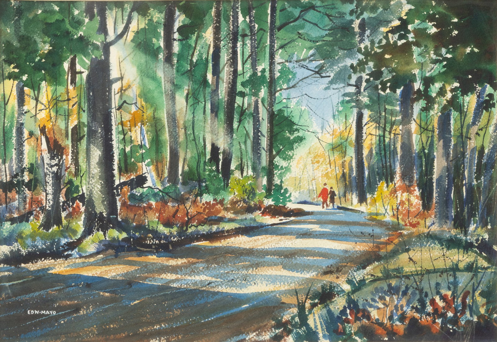 Edward Mayo (American, 1917-1989) Watercolor on Paper, 'Forest Path', H 14" W 20": Edward Mayo (American, 1917-1989) Watercolor on Paper, 'Forest Path', H 14" W 20" Signed lower left. Framed. Dimensions: H 14" W 20" Frame Size: H 21.5" W 26.5"