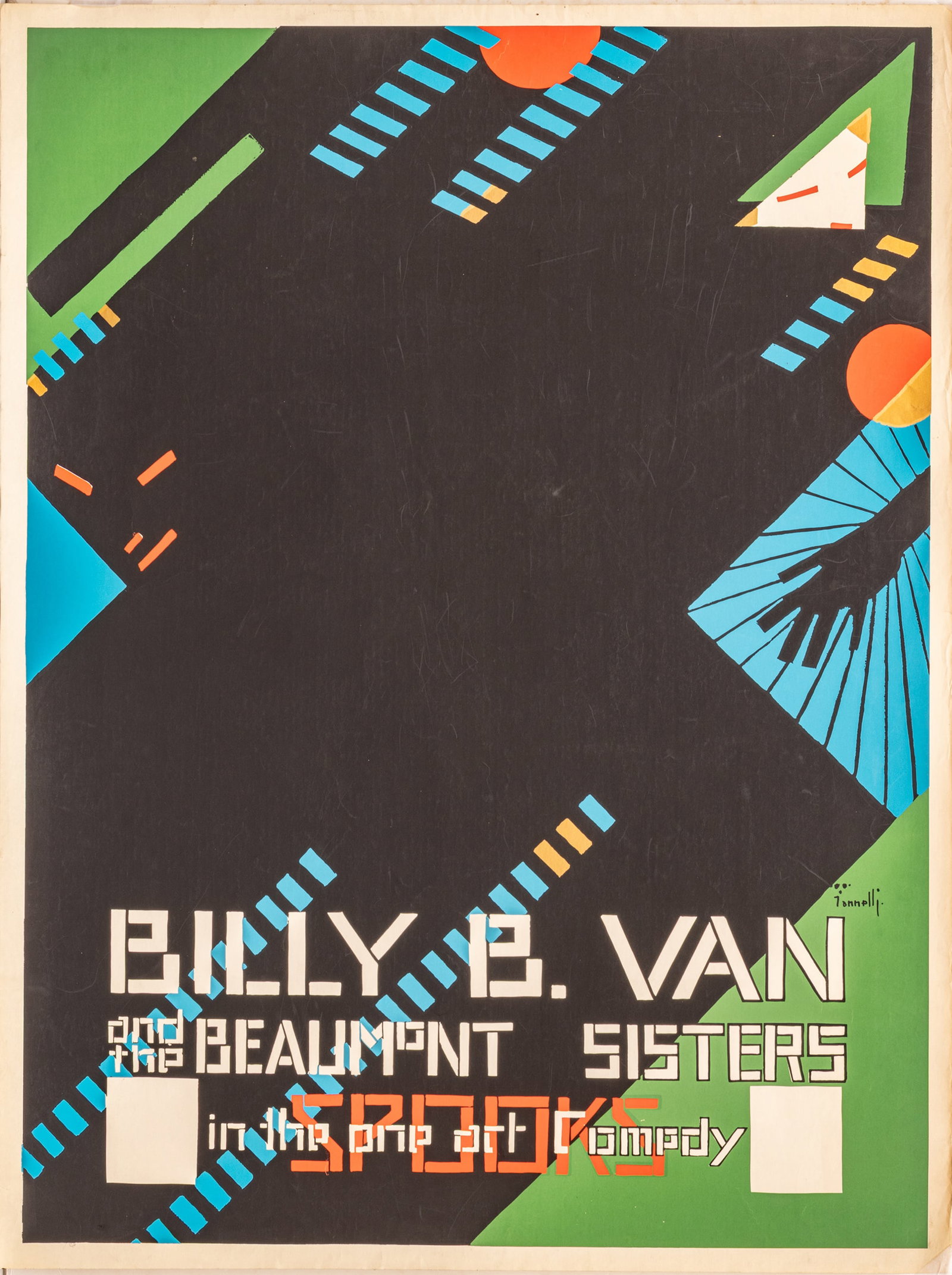 Alfonso Iannelli (AMERICAN/ITALIAN, 1888-1965) Silkscreen Poster, Ca. 1968, 'Billy B. Van and the: Alfonso Iannelli (AMERICAN/ITALIAN, 1888-1965) Silkscreen Poster, Ca. 1968, 'Billy B. Van and the Beaumont Sisters', H 40" W 29.75" Originally designed circa 1910-1915 for the vaudeville comedy act of