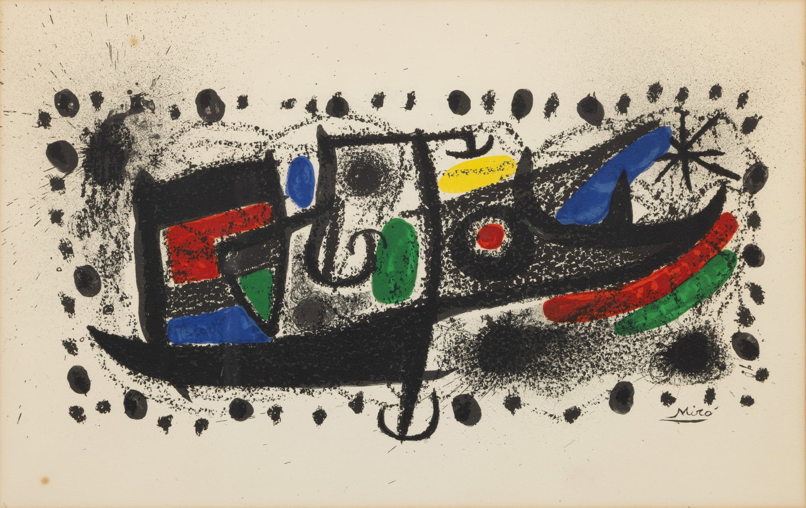 Joan Miro (Spanish, 1893-1893) Lithograph in Colors, 'Star Scene', H 13" W 21" (1 of 5)