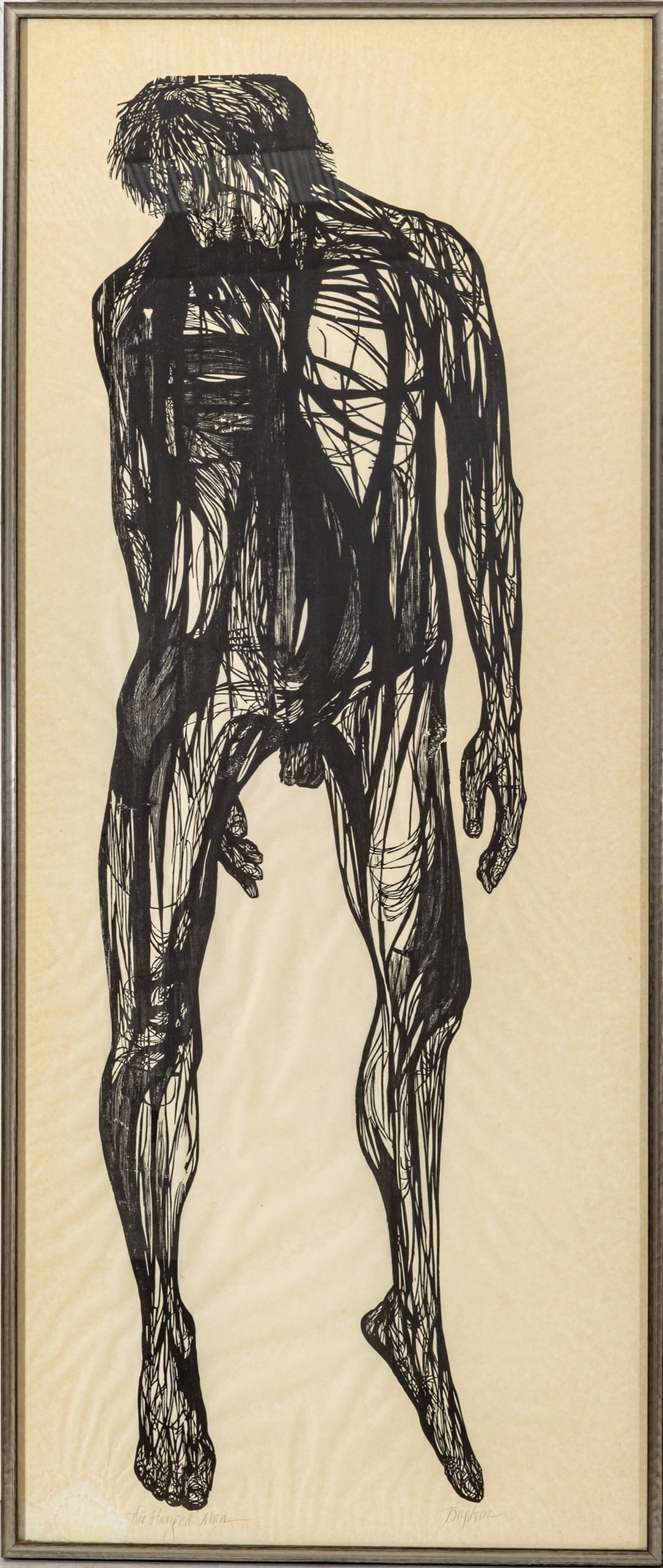 Leonard Baskin (American, 1922-2000) Woodcut on Paper, Ca. 1955, 'The Hanged Man', H 71.5" W 29.5" (1 of 7)
