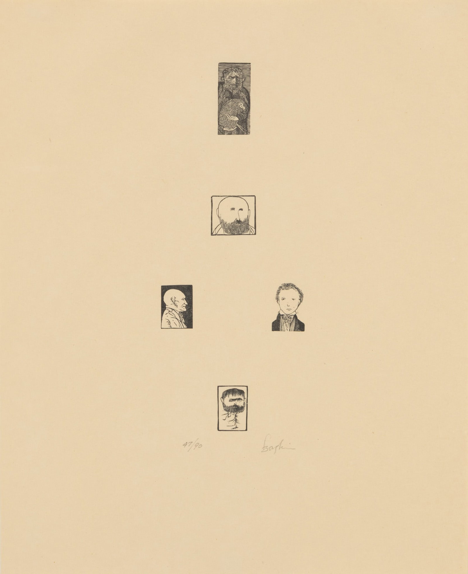 Leonard Baskin (American, 1922-2000) Print on Paper, Ca. 1956, 'Blake and the Youthful Ancients', H (1 of 5)