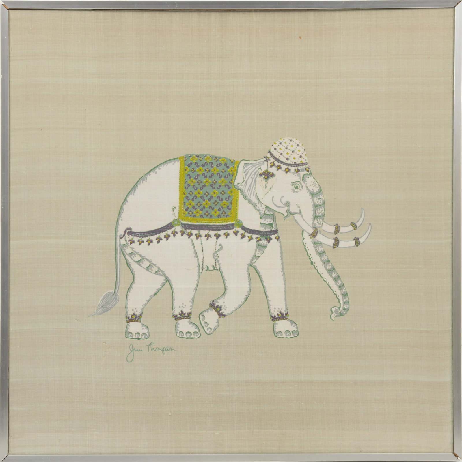 Jim Thompson Batik Elephant on Silk H 34.5" W 34.5" (1 of 4)