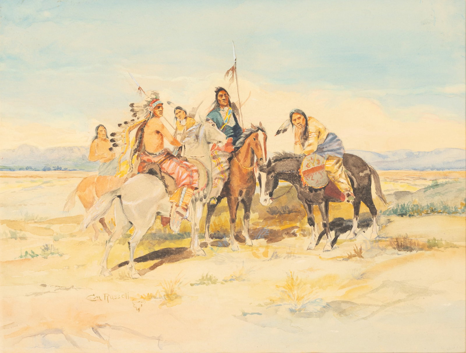 After Charles Marion Russell (American, 1864-1926) Watercolor and Gouache on Paper, 20th C., (1 of 5)